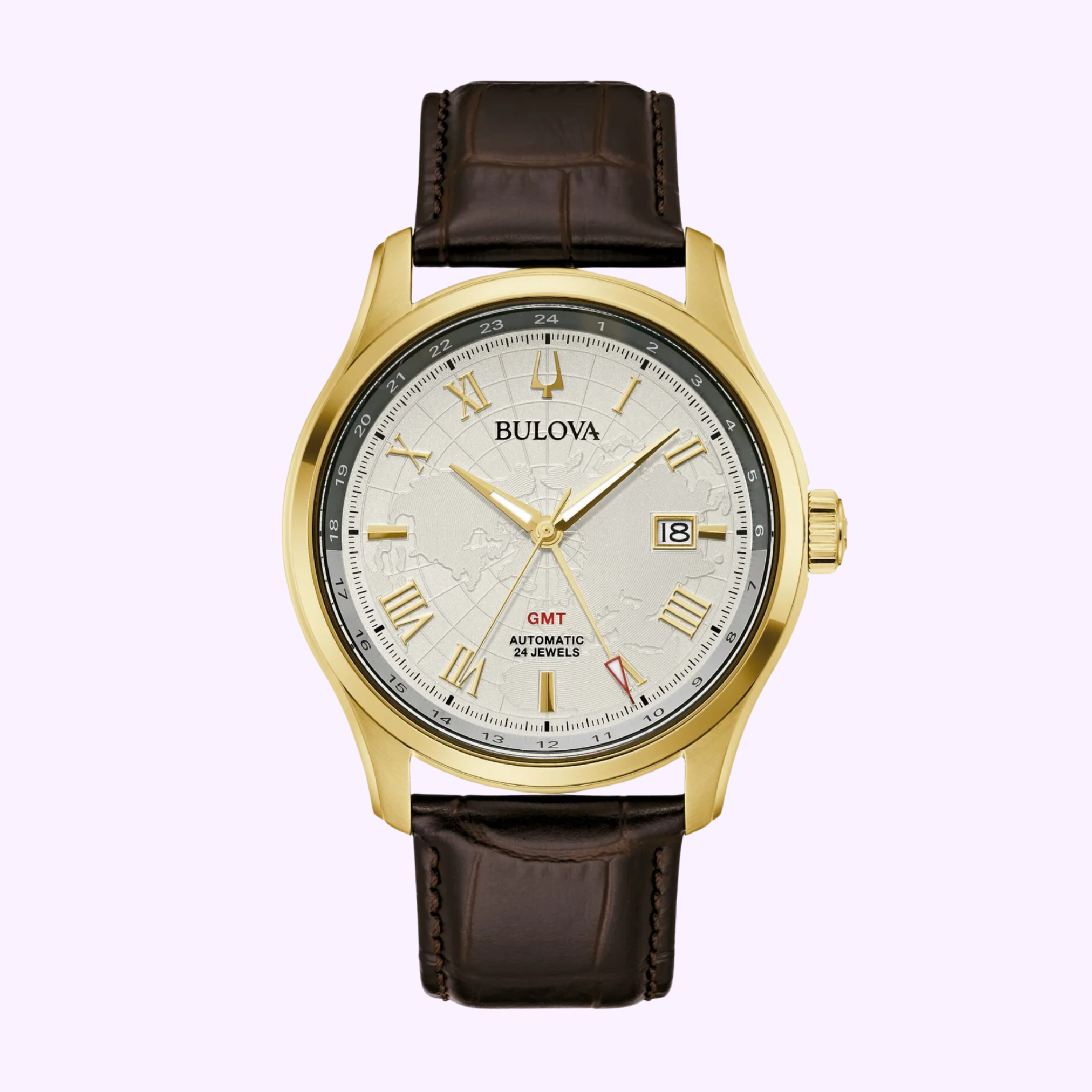 Bulova 97B210 Wilton GMT Stainless Steel Men's Watch - Water Resistant, Dual Time Zone - Perfect for Business Travel & Luxury Gifts