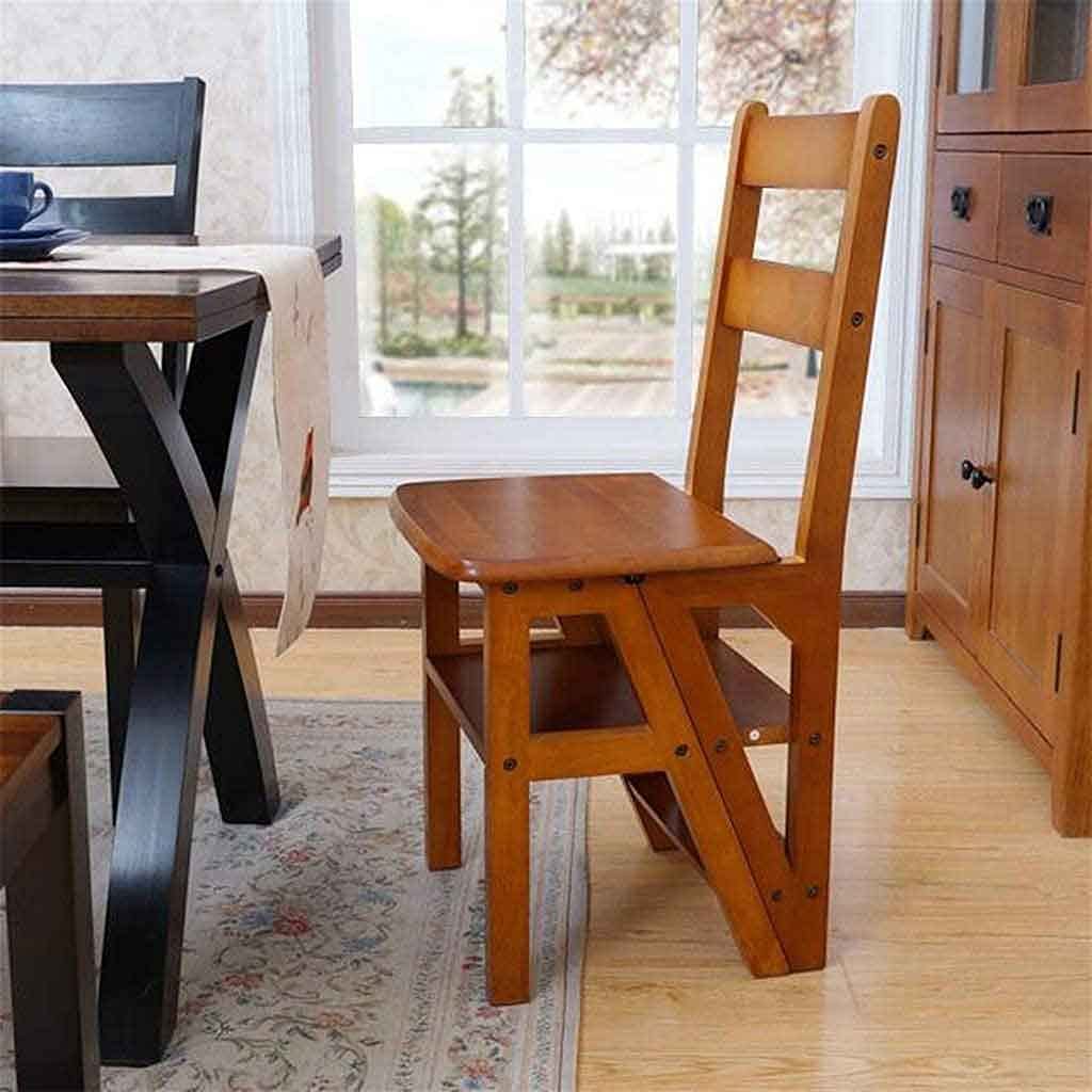 Solid Wood Folding Library Ladder Chair - Convertible Kitchen Step Stool for Home, School & Office - Multi-Functional Furniture with Non-Slip Steps (Brown) - Perfect for Reaching High Shelves, Kitchen Cabinets & Bookcases