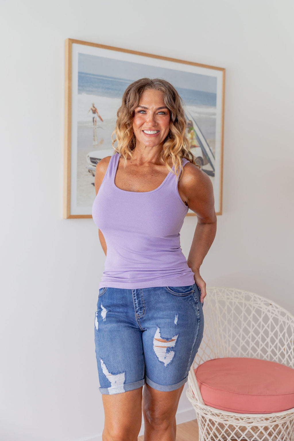Lavender Billi Tank Top - Women's Floral Print Casual Blouse for Summer | Perfect for Beach Outings, Picnics, and Everyday Wear
