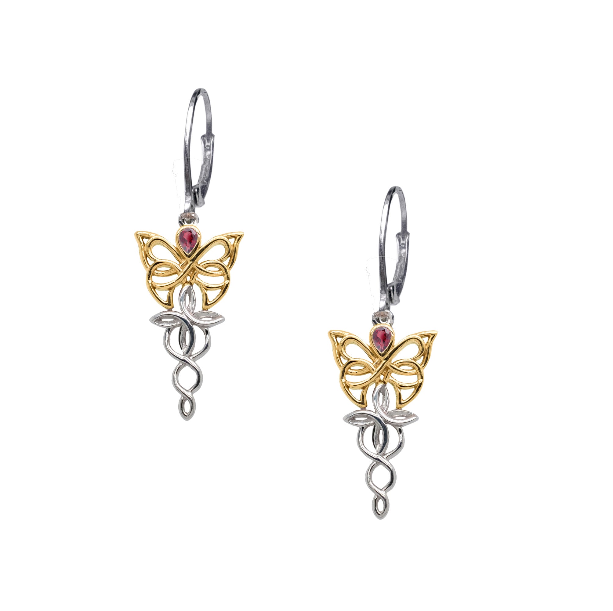10K White & Yellow Gold Butterfly Earrings with Cubic Zirconia or Rhodolite - Customizable Jewelry for Women - Perfect for Weddings, Parties & Gifts