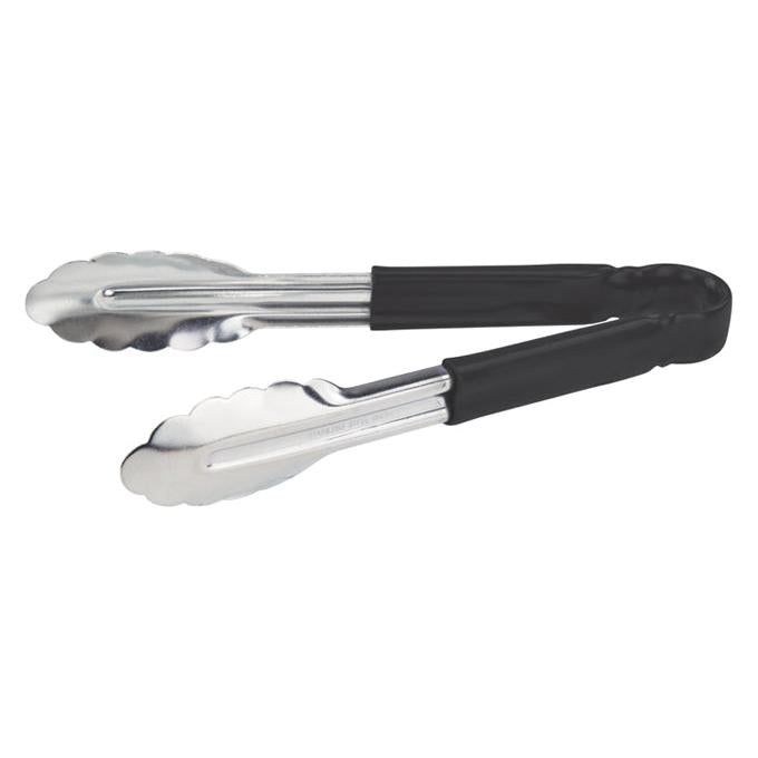 Winco 9-Inch Utility Tongs for Cold Food - Black Handle UT 9HP K - Perfect for Salads, BBQ, and Kitchen Cooking