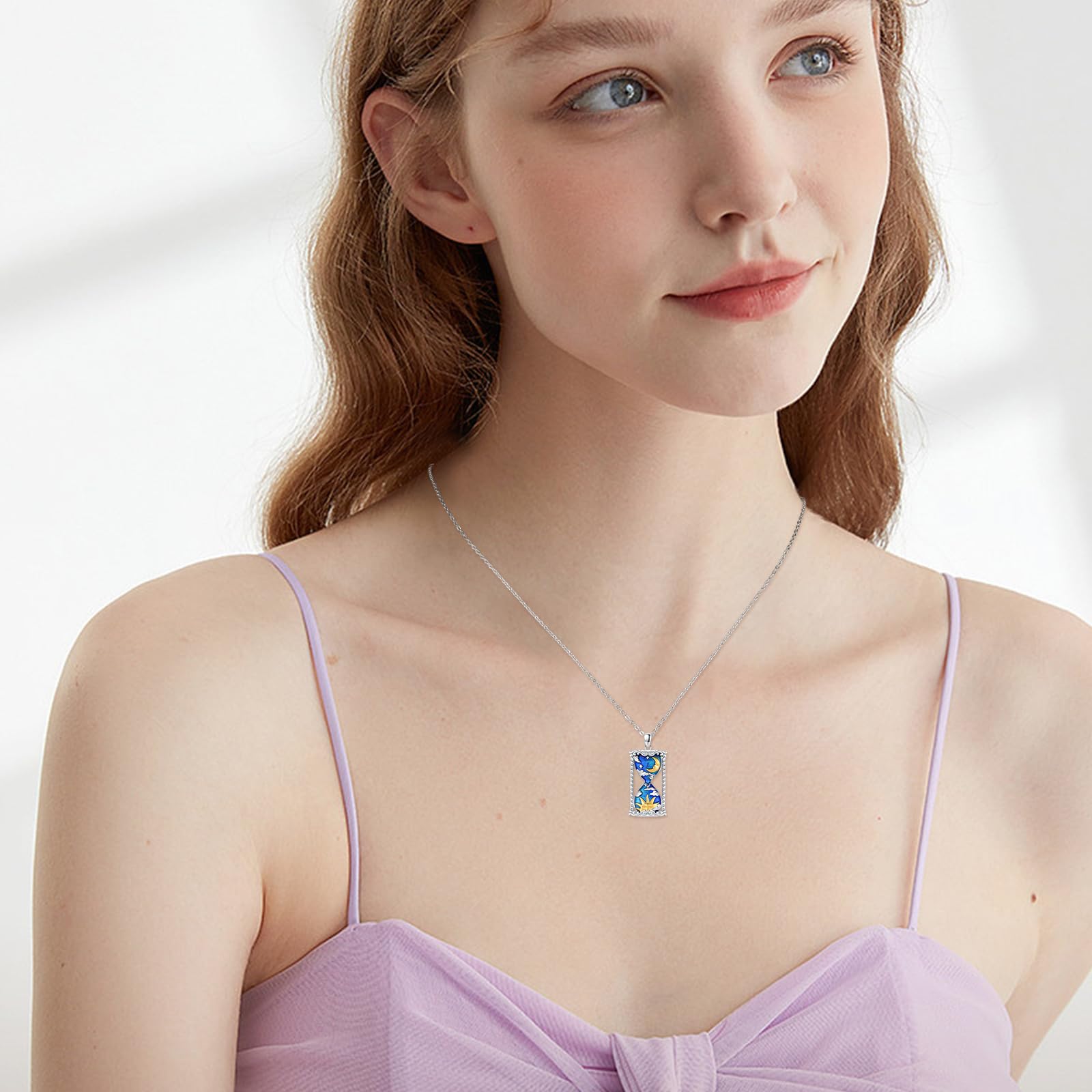 925 Sterling Silver Moon and Stars Hourglass Pendant Necklace for Women - Perfect for Gifts, Layering & Boho Jewelry Looks