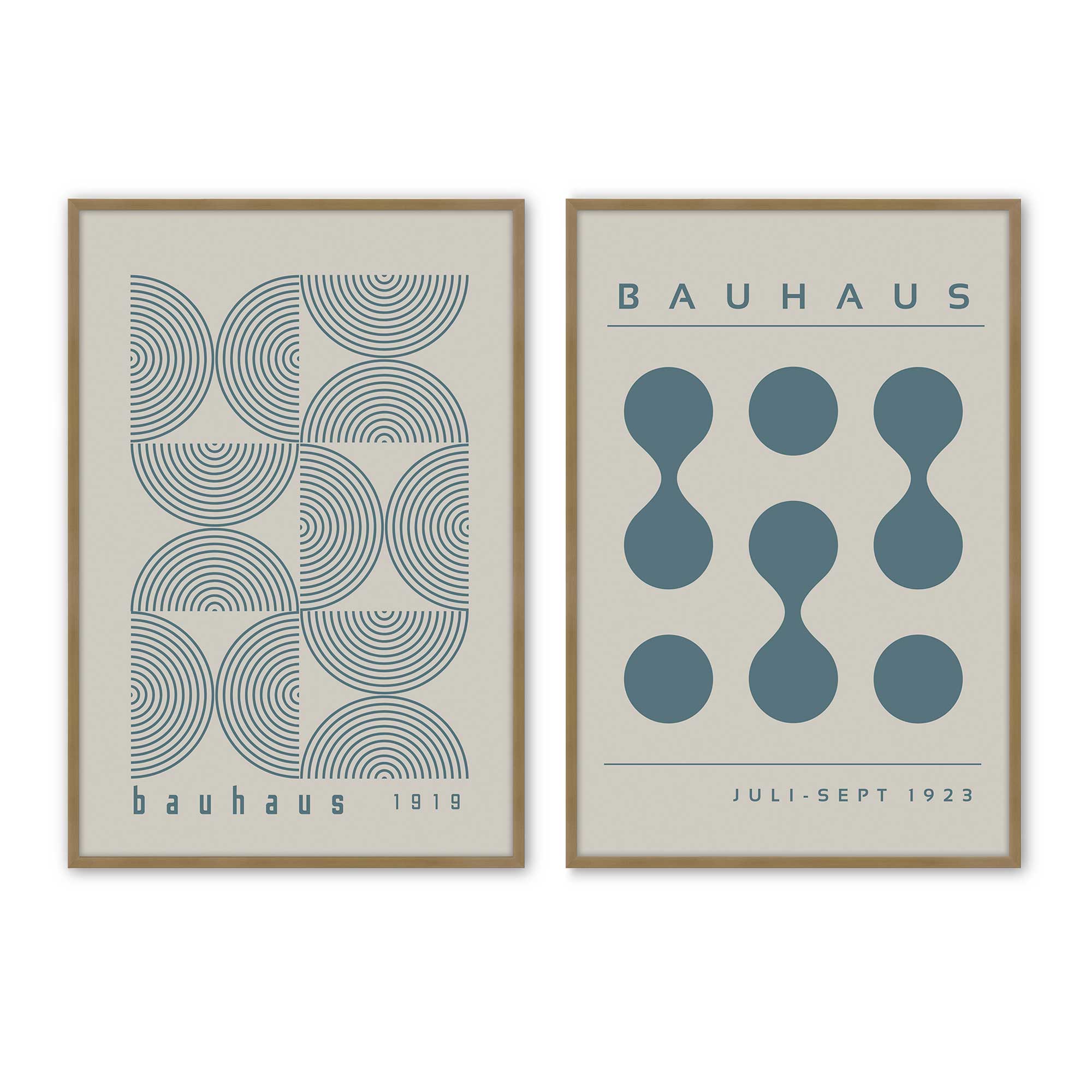 Bauhaus Flow and Composition in Storm Blue - Set of 2 Art Prints for Modern Home & Office Decor