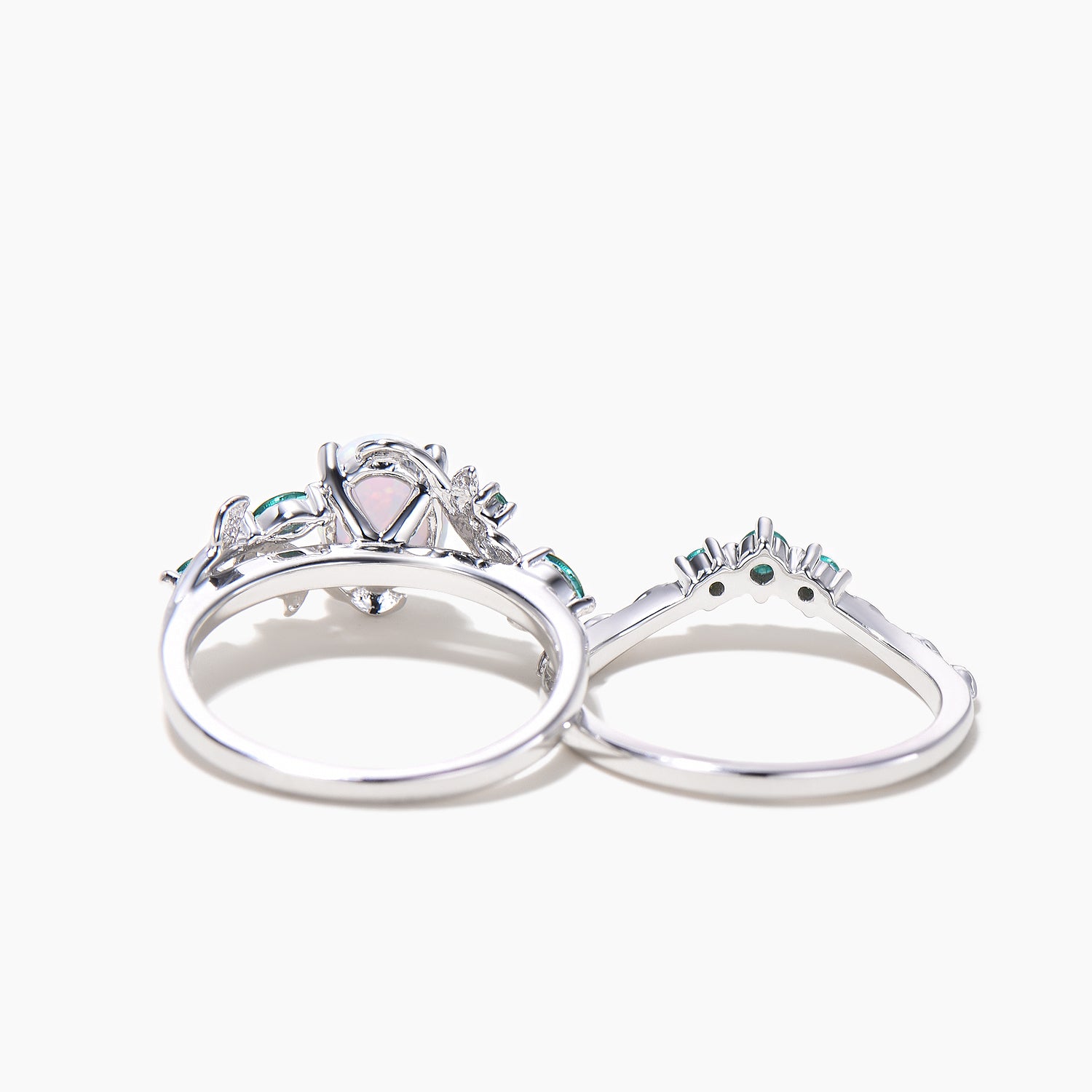 1.5CT Oval White Opal Leaf Engagement Ring - Emerald Cut Nature Inspired Bridal Wedding Set for Women - Perfect for Outdoor Ceremonies, Boho Weddings & Nature-Themed Proposals