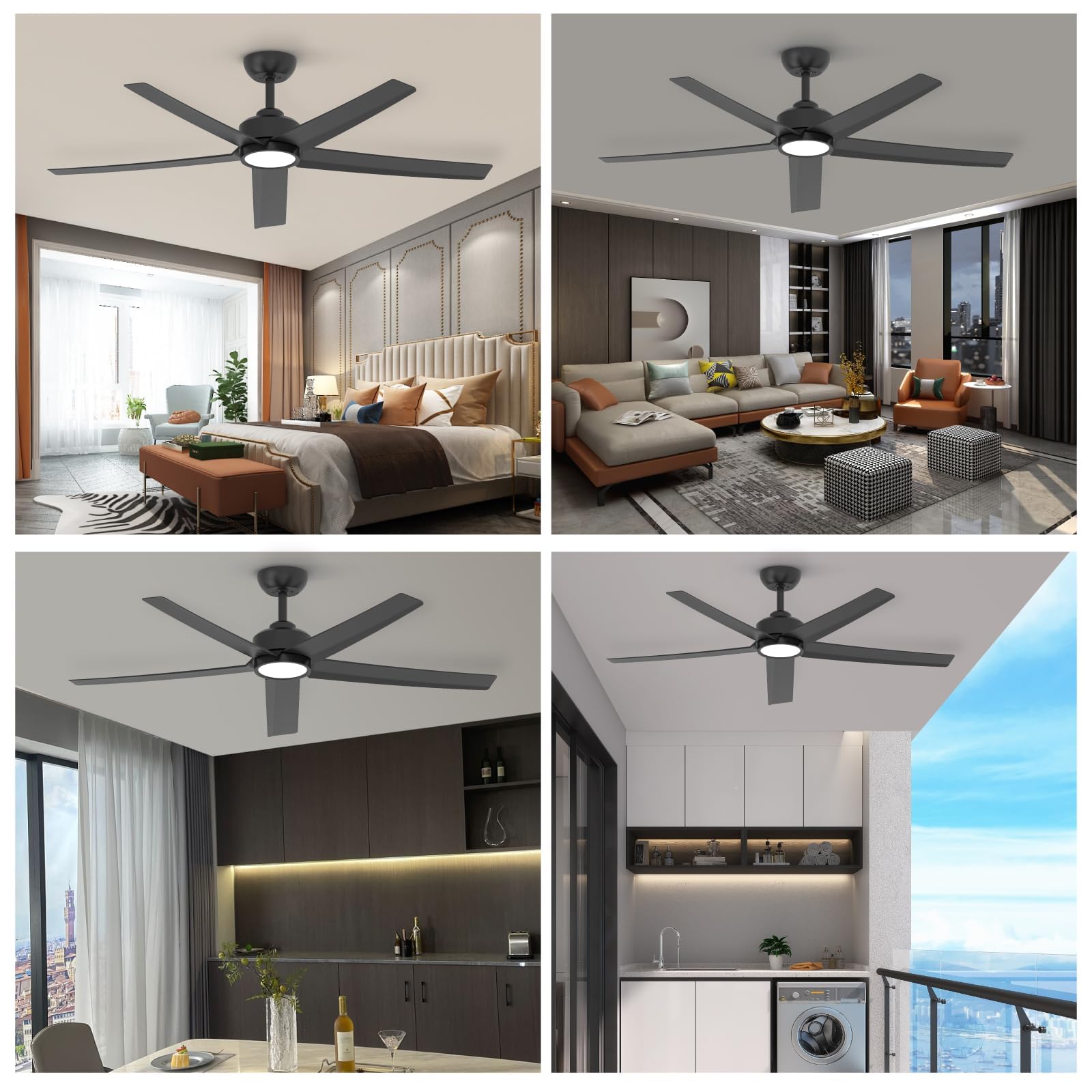 52 Inch Black Ceiling Fan with Light and Remote Control - 3CCT Adjustable, Quiet DC Motor, 5 Blades Modern Design for Living Room, Bedroom, Farmhouse - Energy Efficient Indoor Ceiling Fan with LED Light Kit