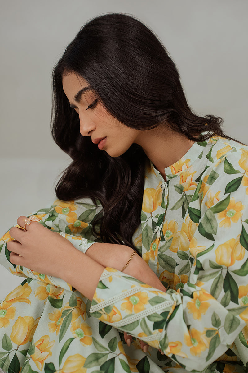 Lemon Glaze Printed Lawn Shirt for Women - Lightweight Summer Blouse, Casual & Boho Style for Outdoor Activities, Beach, and Travel