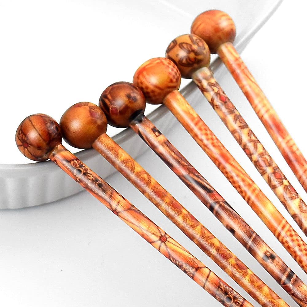6 Pack Boho Vintage Wooden Hair Sticks - 5.1