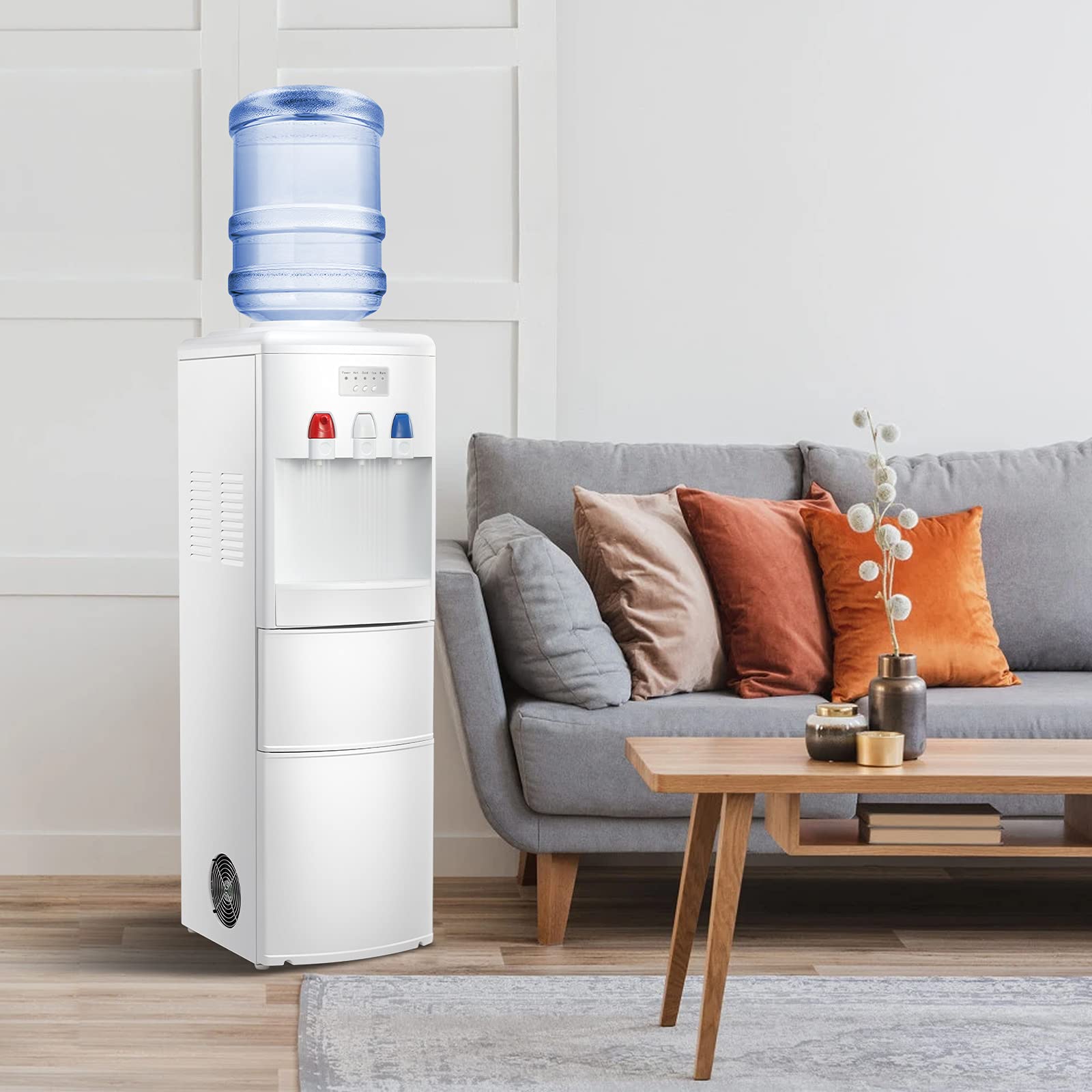 Antarctic Star 2-in-1 Freestanding Water Cooler Dispenser with Ice Maker - Hot & Cold Top Loading Water Dispenser for Home/Office - Compatible with 2/3/5 Gallon Bottles - Child Safety Lock - White (Perfect for Kitchens, Break Rooms & Outdoor Events)