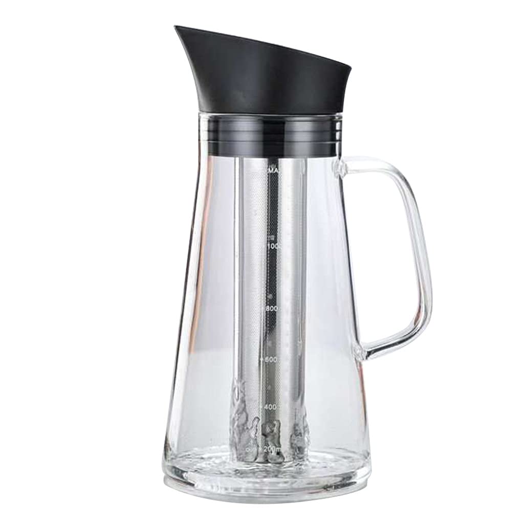 Premium Cold Brew Coffee Maker & Iced Tea Maker with Removable Stainless Steel Filter - 1L Durable Glass Carafe & Fruit Infuser Pitcher with Ergonomic Handle (Style2) - Perfect for Home, Office & Outdoor Use
