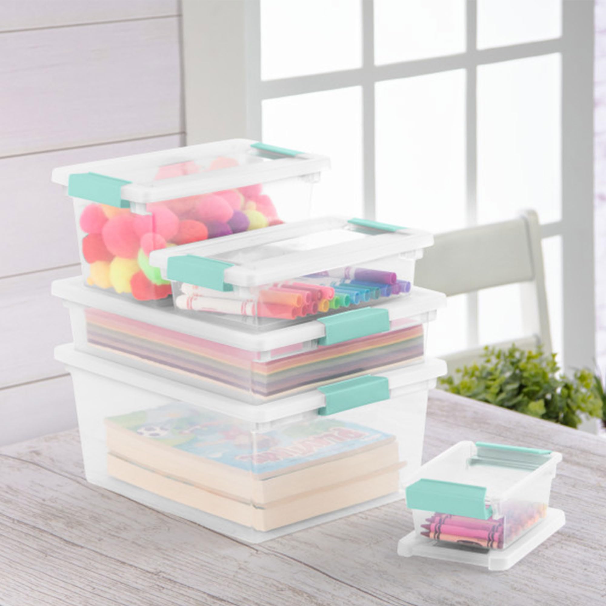 Sterilite 4-Pack Clear Plastic Storage Clip Boxes for Crafts, Office Supplies & Home Organization - Deep Stackable Bins for Organizing Toys, Stationery & DIY Materials