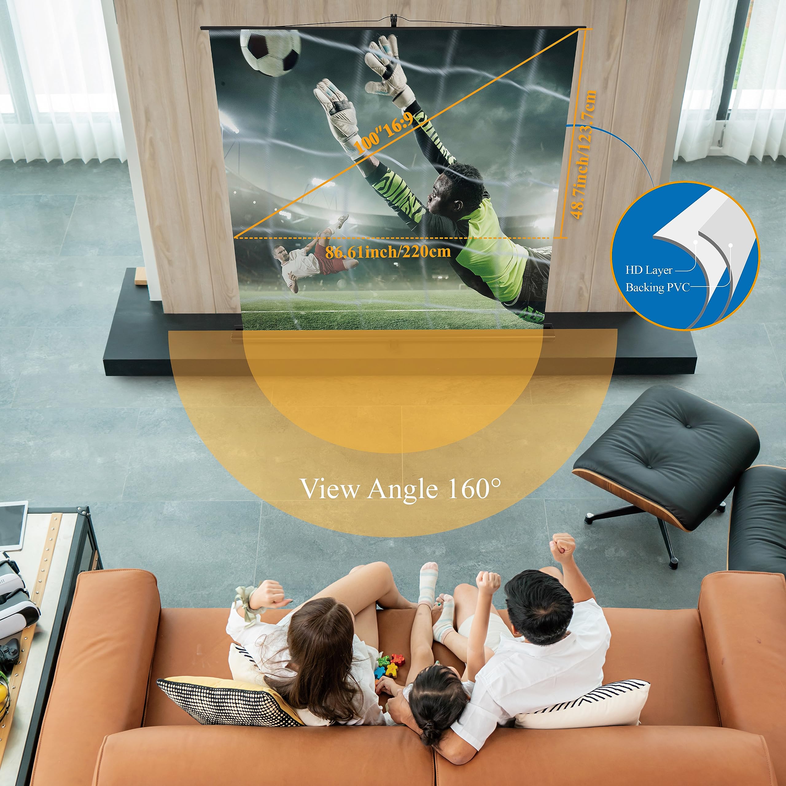 100 Inch 16:9 Portable Projector Screen with Stand - Ultra Short Throw Projection, Compact Foldable Design for Home Theater | Indoor & Outdoor Movie Nights, Business Presentations & Classroom Use