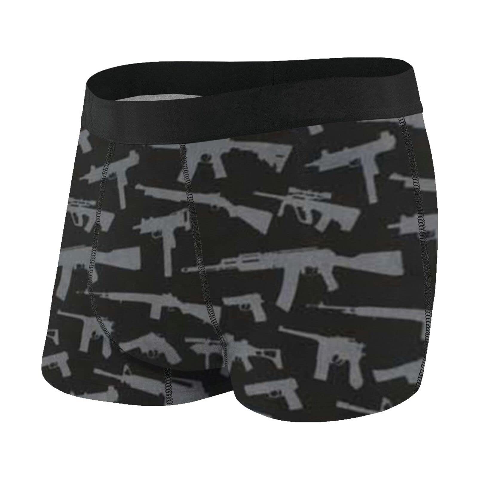 TZT Guns Print Men's Breathable Stretch Boxer Briefs - Comfortable Cotton Underwear for Daily Wear, Gym & Outdoor Activities - Black