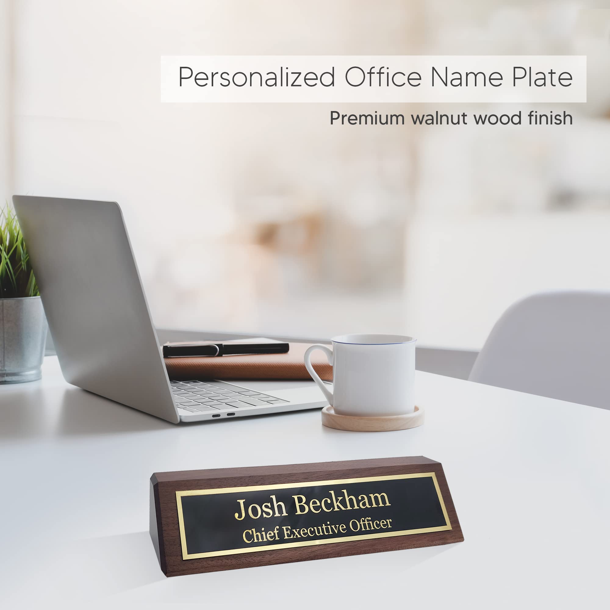 Custom Engraved Walnut Wood Name Plate for Desk - Personalized Office Name Sign (2x8 Inches) | Perfect Gift for Boss, Coworker, Reception & Home Office Decor