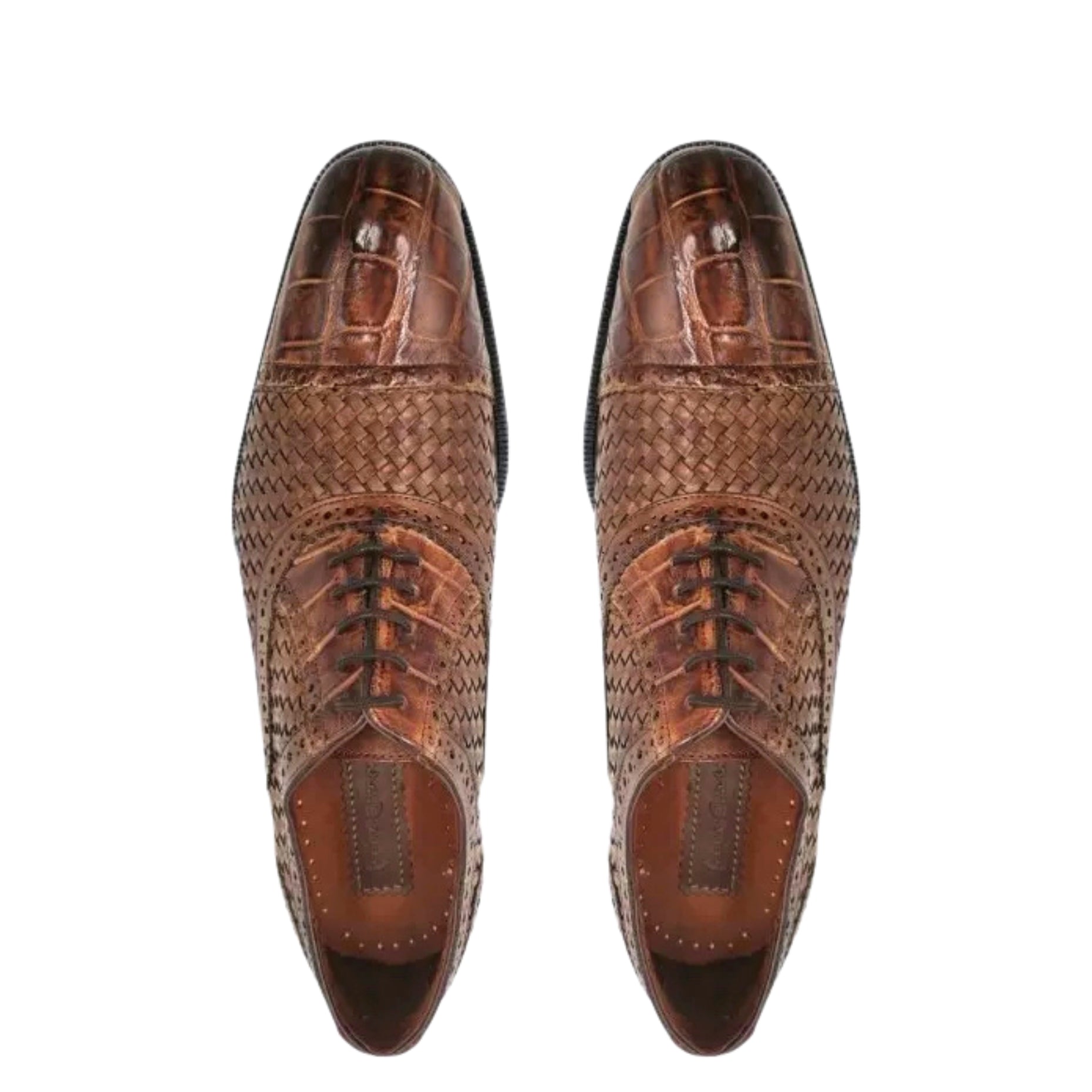 28FLPUE Men's Cuadra Brown Alligator Woven Oxford Cap Toe Dress Shoes - Formal & Business Occasions