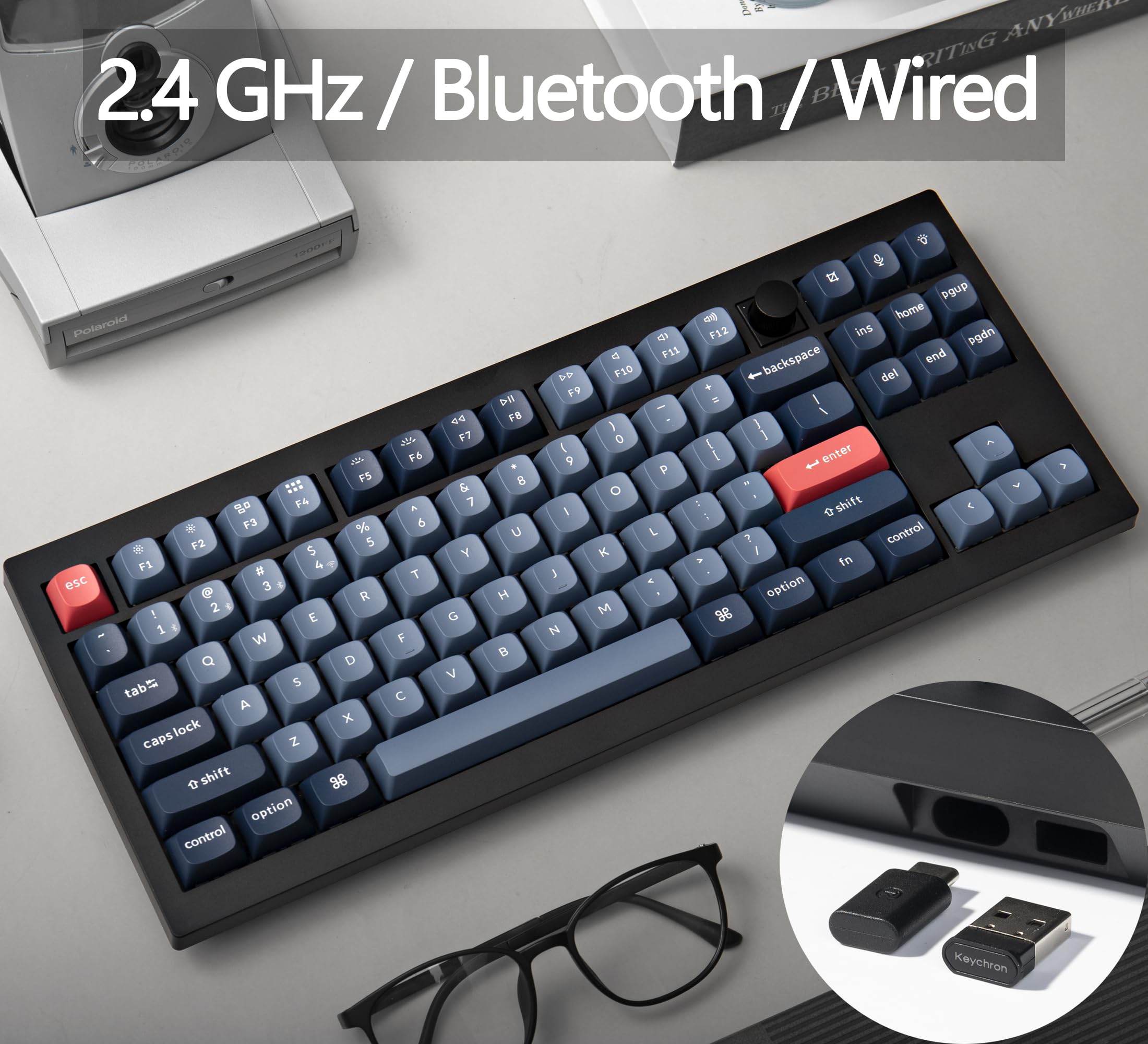 Keychron V3 Max 80% Wireless Custom Mechanical Keyboard with Knob - QMK/VIA Programmable, Hot-Swappable Gateron Jupiter Banana Switches, Bluetooth 5.1/2.4GHz/Wired RGB Backlit - Compatible with Mac & Windows - Perfect for Gaming, Coding & Office Work