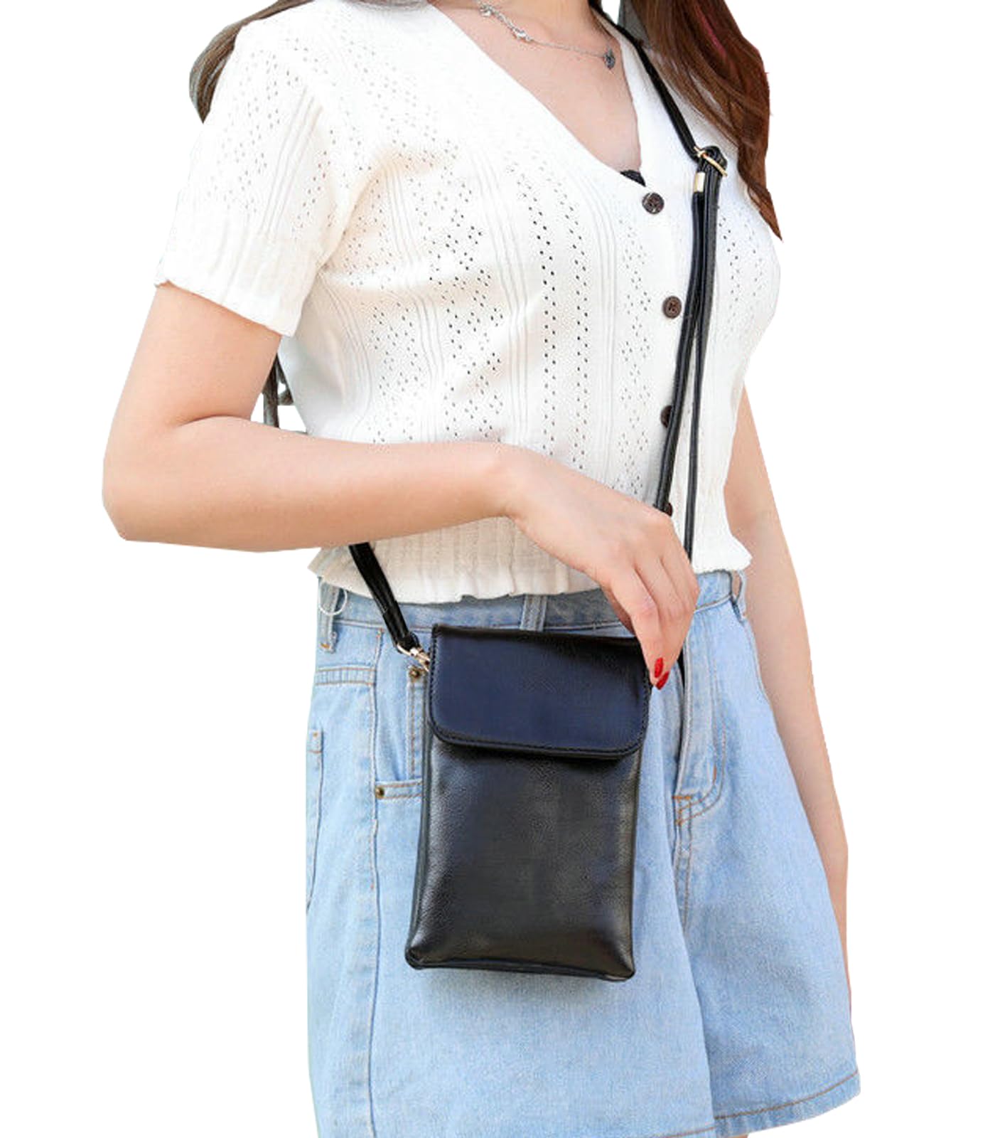 WITERY Small Crossbody Bags for Women - PU Leather Mini Phone Purse, Lightweight Black Cell Phone Wallet Pouch - Perfect for Travel, Shopping & Everyday Use