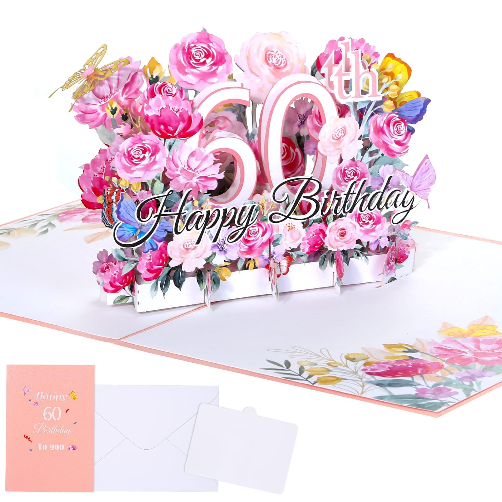 60th Birthday Pop Up Greeting Card for Women - Beautiful 3D Birthday Card Gift for Grandma, Mom, Wife & Friend with Blank Note & Envelope | Perfect for Milestone Celebrations & Special Occasions