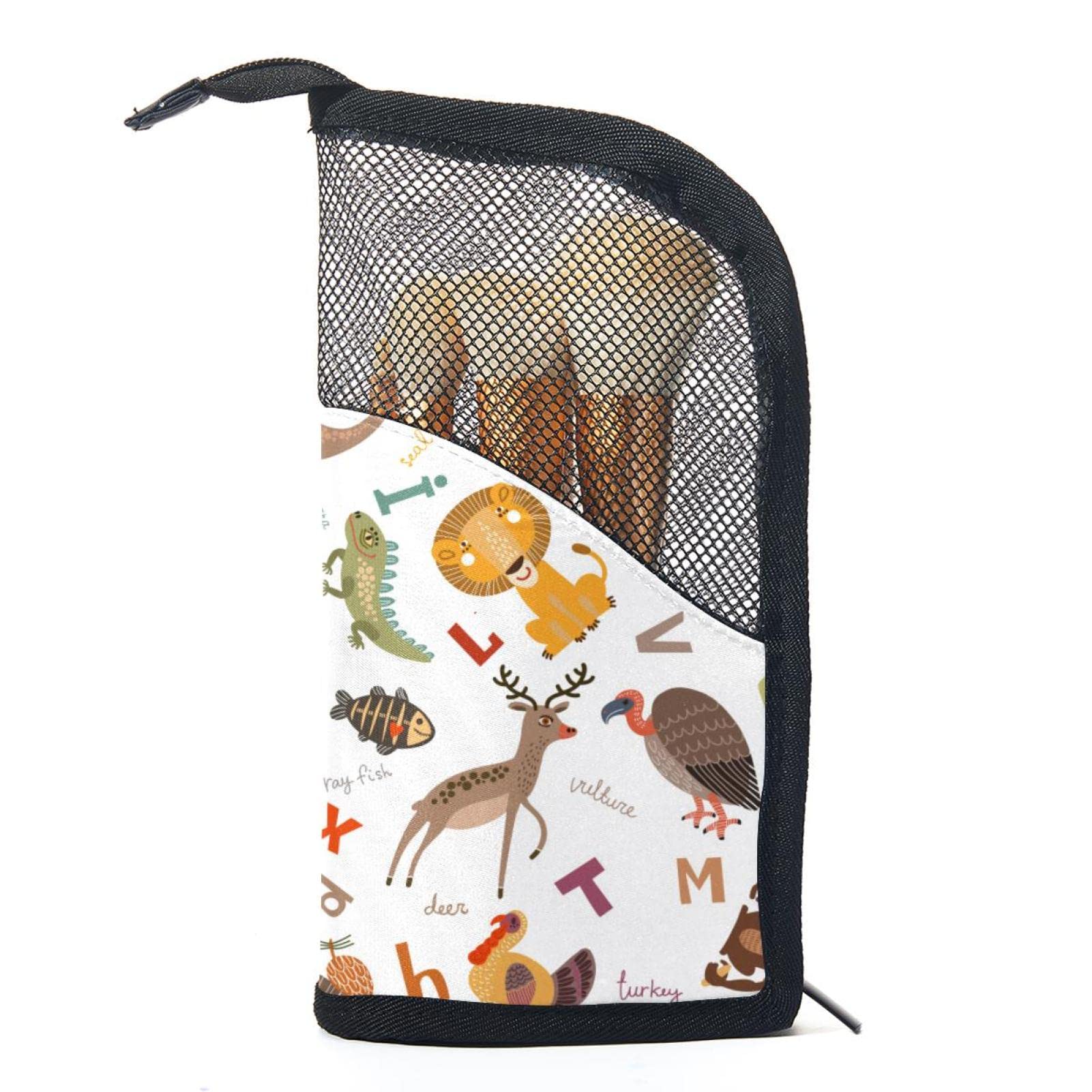 12-Piece Makeup Brush Organizer Bag - Zoo Cartoon Animal Design, Portable Makeup Brush Holder Case for Travel & Home Storage