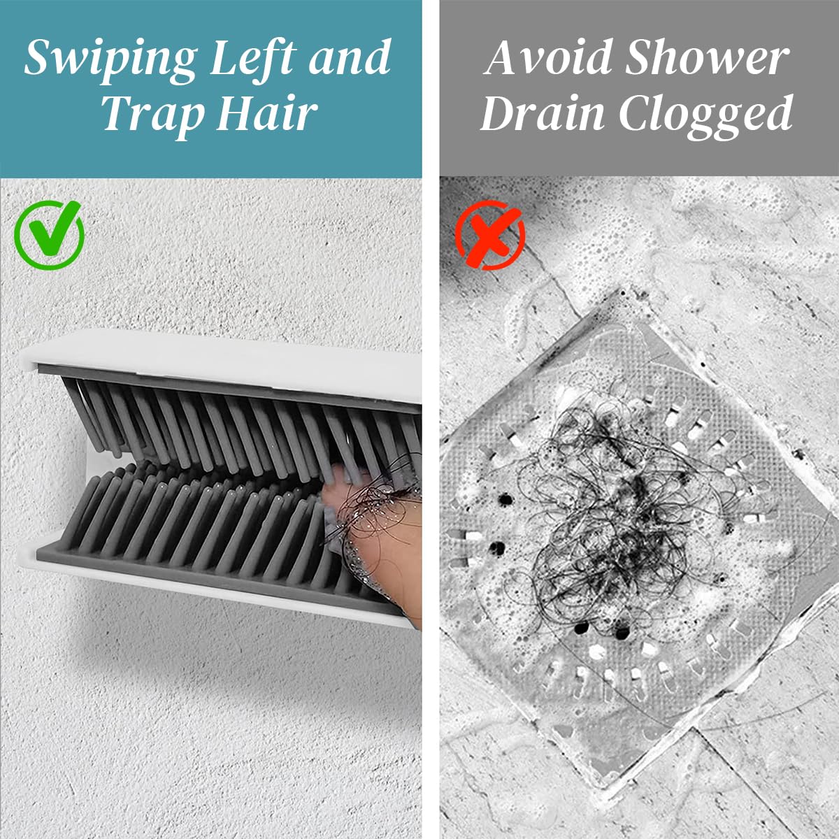 ELEPHANTBOAT® Reusable Silicone Shower Hair Catcher - Wall Mounted Drain Protector for Bathroom & Bathtub | Prevent Clogged Drains, Easy to Clean Hair Collector for Long Hair (Great for Family Use, Pet Owners)