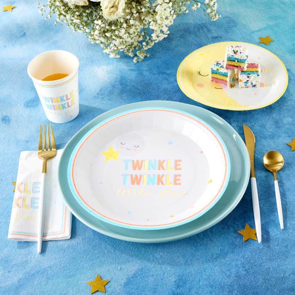 Twinkle Twinkle 7 Inch Premium Paper Plates - Set of 16 - Star Pattern Disposable Plates for Birthday Parties, Baby Showers & Holiday Celebrations
