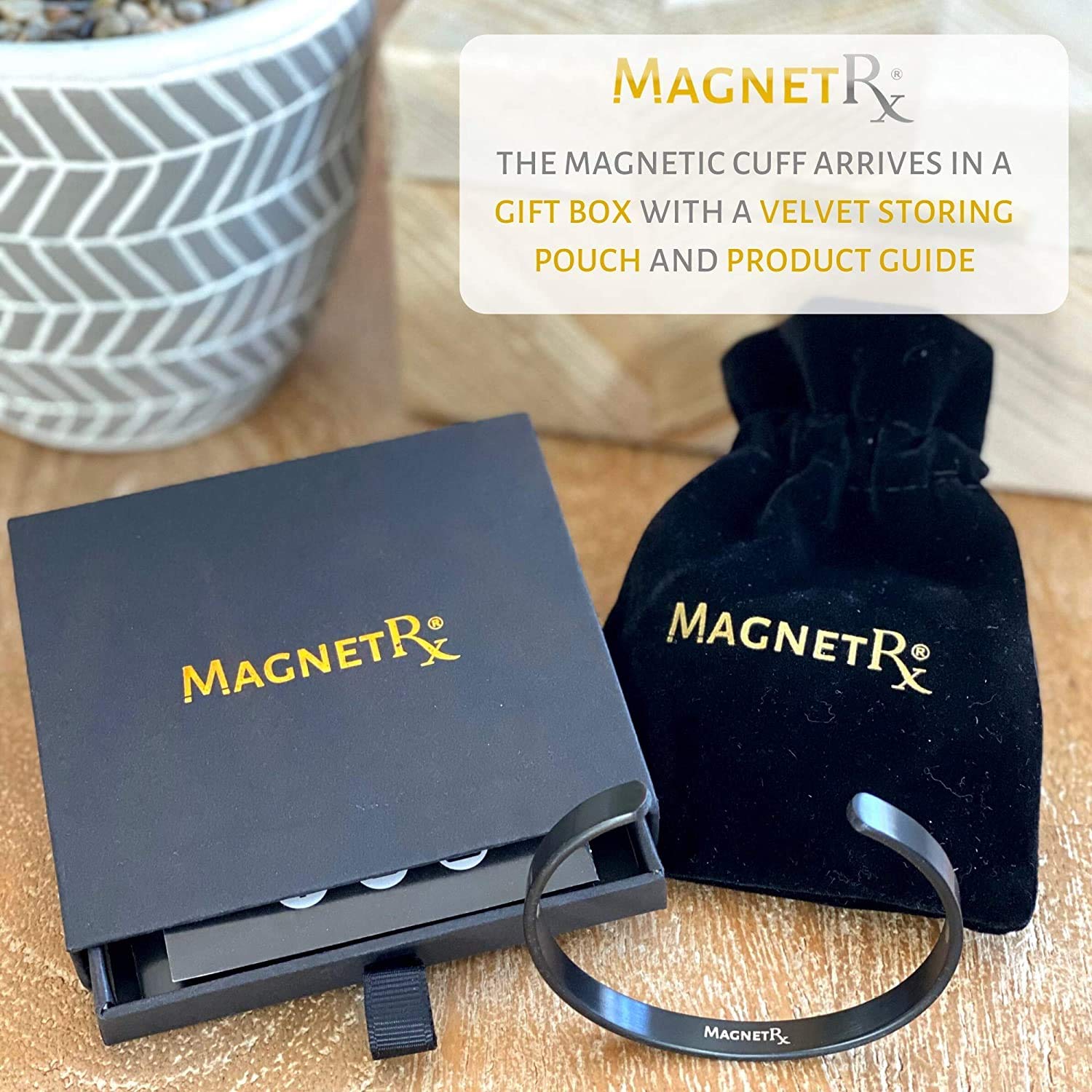 MagnetRX® Magnetic Bracelets for Men - Stylish Bangle for Golf, Tennis Elbow Pain Relief & Improved Balance - Adjustable Cuff Bracelet (Black, Small) - Perfect for Sports, Work & Everyday Wear