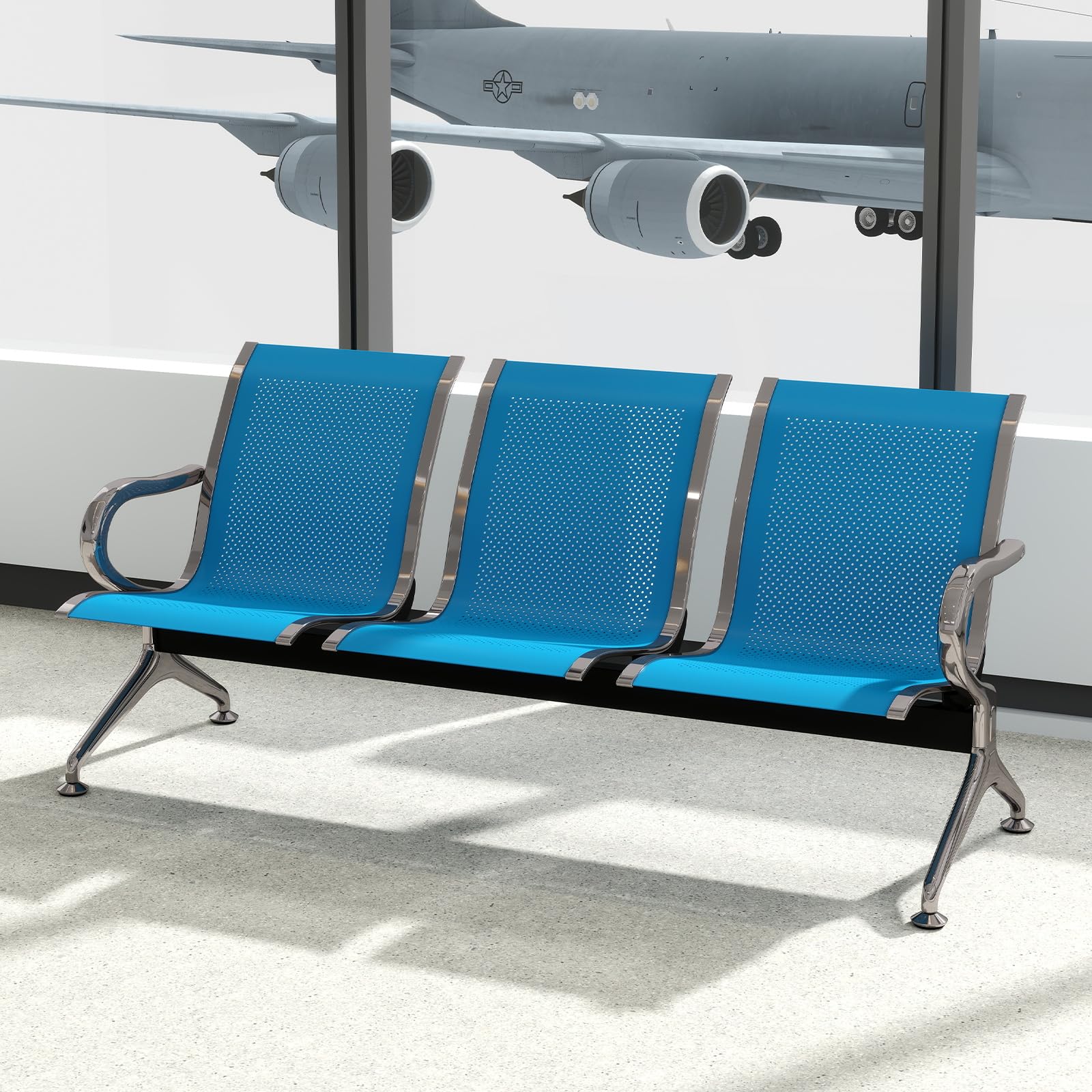 Kinbor Reception Bench with Arms - Durable Waiting Area Seating for Airport, Office, Bank, Hospital & Barbershop - Perfect for Lobbies, Waiting Rooms & Public Spaces