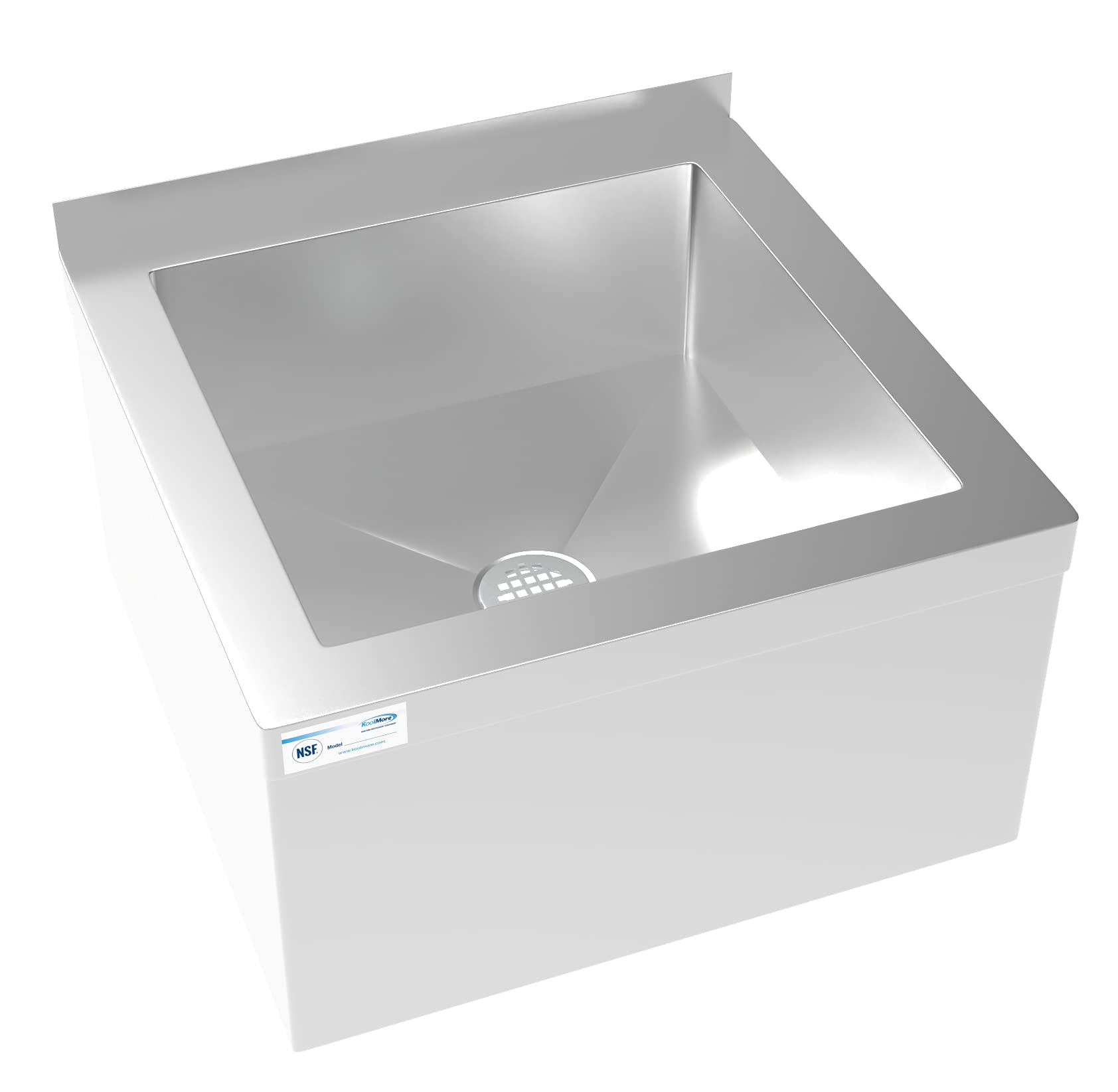KoolMore Commercial NSF Certified 18-Gauge 304 Stainless Steel Floor Mop Sink with Deep Basin - 19” x 22” x 12” Wall-Mount Utility Sink for Restaurants, Kitchens & Food Service - Clog-Free Drain, Easy Water Disposal, Silver (MPS-1922123)