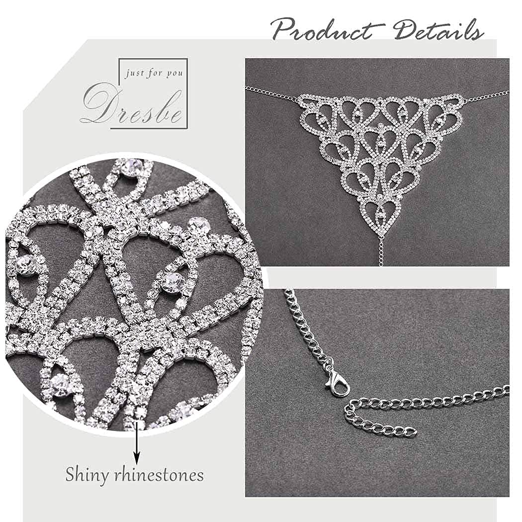 Silver Crystal Rhinestone Body Chain - Sparkly Bikini Bra & Underwear Set for Women | Sexy Party Jewelry Accessories | Perfect for Beach, Pool, Nightclub & Festival Outfits