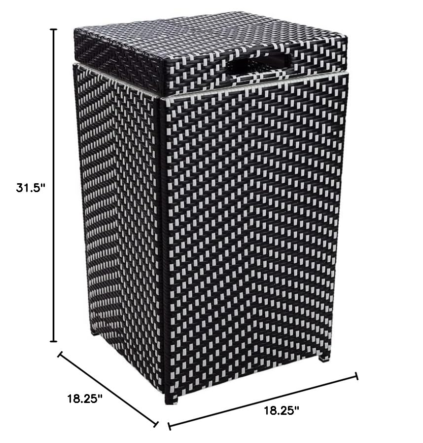 Furniture of America Azur Outdoor Trash Can - Black Aluminum & Wicker Waste Bin for Patio, Garden, and Poolside Use