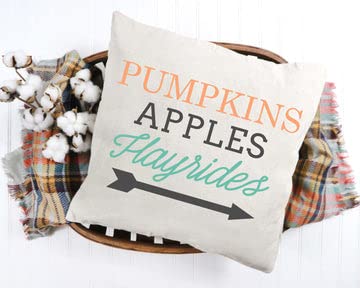 Farmhouse Fall Decor - 18x18 Inch Pumpkin Apple Hayrides Throw Pillow Cover - Decorative Cushion Case for Sofa, Bed, Porch - Seasonal Autumn Home Decor - Perfect for Indoor & Outdoor Thanksgiving Decorations