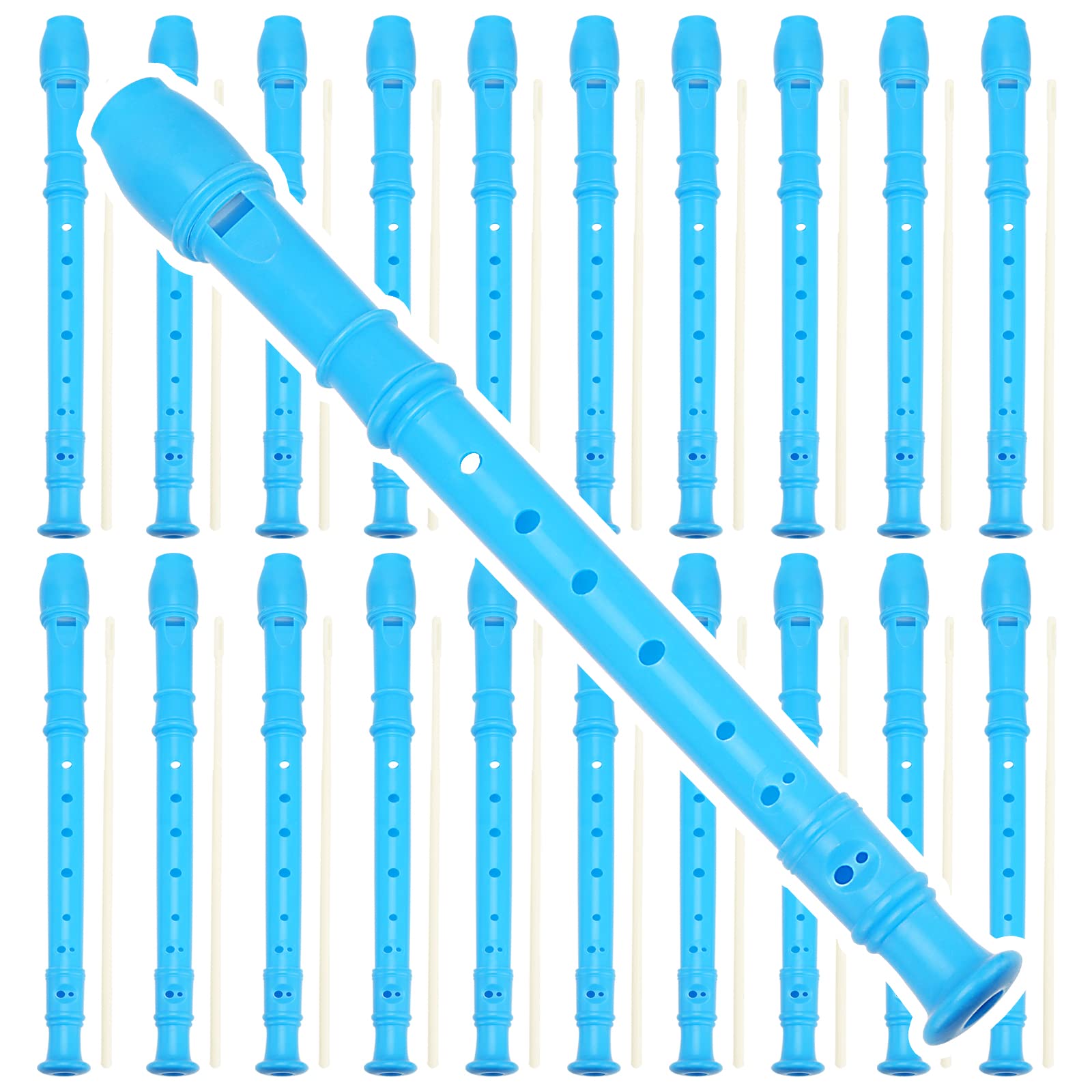 20 Pack 12 Inch Descant Soprano Recorders - 8 Hole Musical Instruments with Cleaning Rod for Beginners (Blue) - Perfect for School Music Classes, Home Practice & Student Band Performances