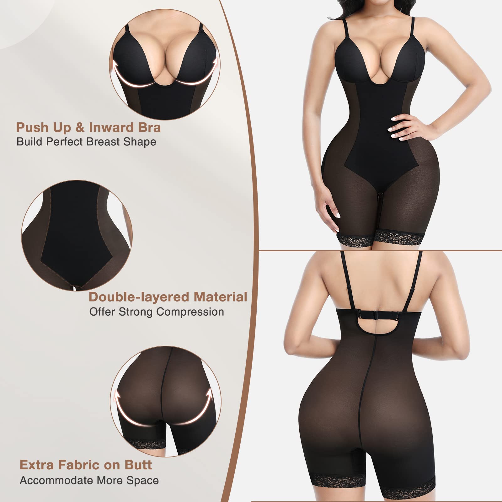 Lover-Beauty Low Back Shapewear for Backless Dresses - Tummy Control Bodysuit & Body Shaper for Women (Black) | Perfect for Weddings, Evening Gowns & Formal Events