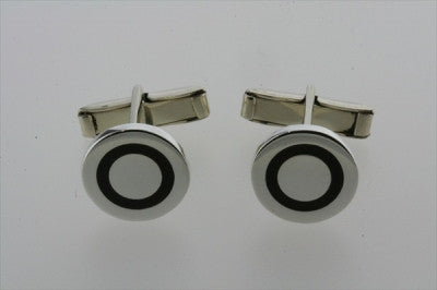 Sterling Silver Round Black Ring Cufflinks for Men - Elegant Dress Accessories for Weddings, Business & Formal Events