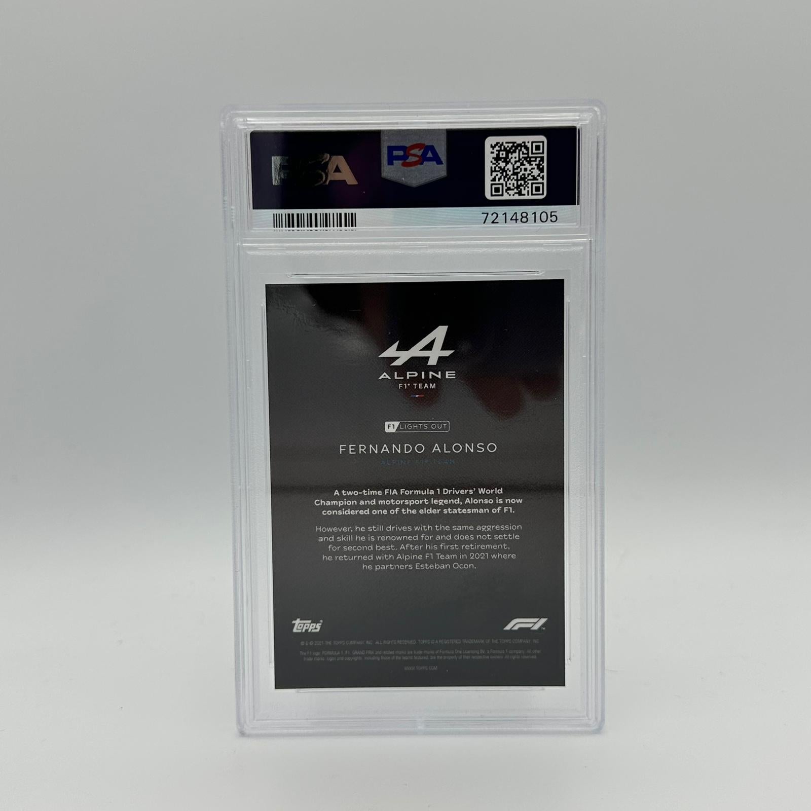 PSA 9 Graded 58/99 Fernando Alonso Blue Parallel Racing Drivers Card - Perfect for Collectors, Fans, and Sports Memorabilia Displays