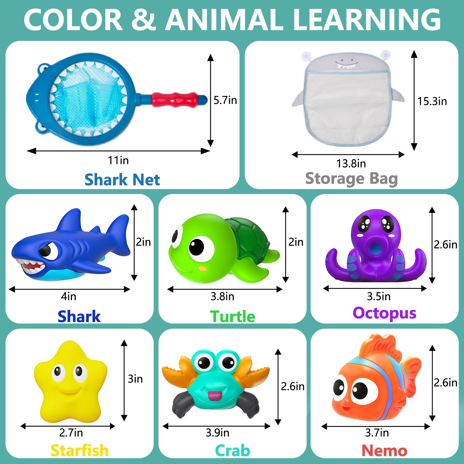 Mold-Free Baby Bath Toys for Kids Ages 1-3 - No Hole Ocean Animal Water Toys for Toddlers & Infants - Bathtub, Shower, Beach & Pool Play - Includes Storage Bag - Perfect Gift for Boys & Girls