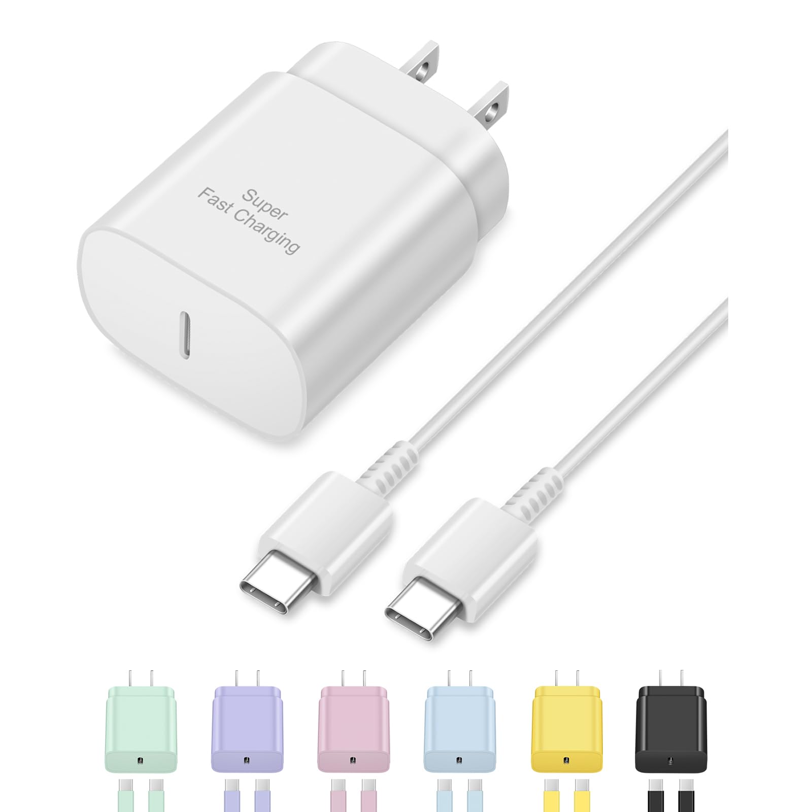 25W USB C Fast Charger - Super Fast Wall Charger with 6ft USB C to C Cable for Galaxy S24/S23/S22/S21/S20 Ultra/S10/S9 & Note 20/10/9 | Quick Charge for Home, Office & Travel
