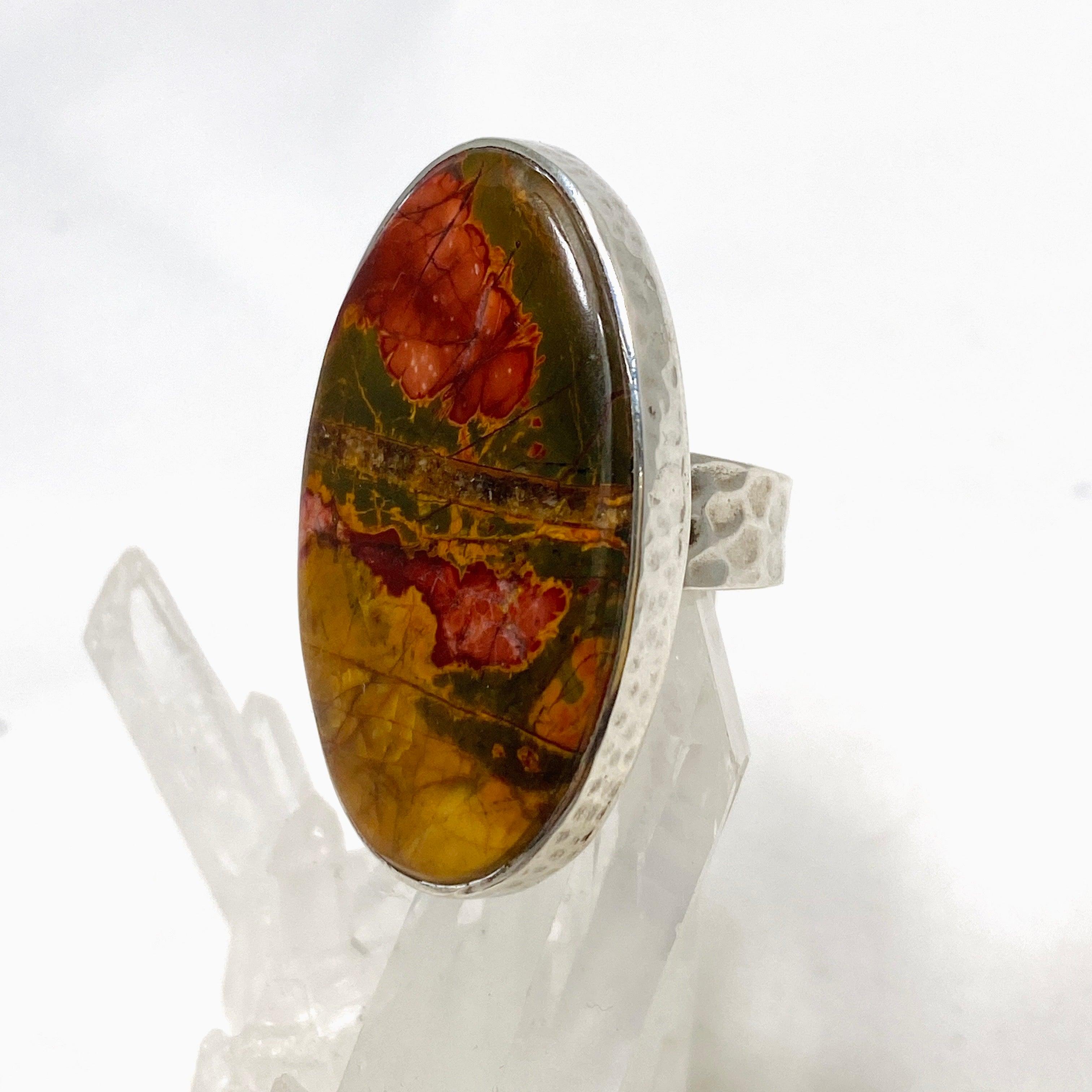 Cherry Creek Jasper Hammered Oval Ring - Size 7, KRGJ1601 - Handmade Boho Jewelry for Women, Perfect for Everyday Wear & Special Occasions