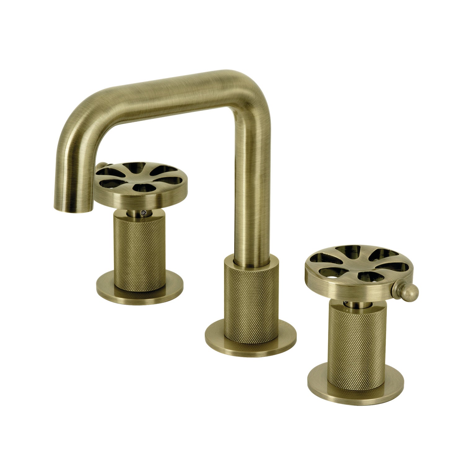 Belknap KS1413RX 3-Hole Widespread Bathroom Faucet with Push Pop-Up Drain - Antique Brass Finish - Two Handle Deck Mount Sink Faucet for Vanity, Powder Room & Guest Bathroom