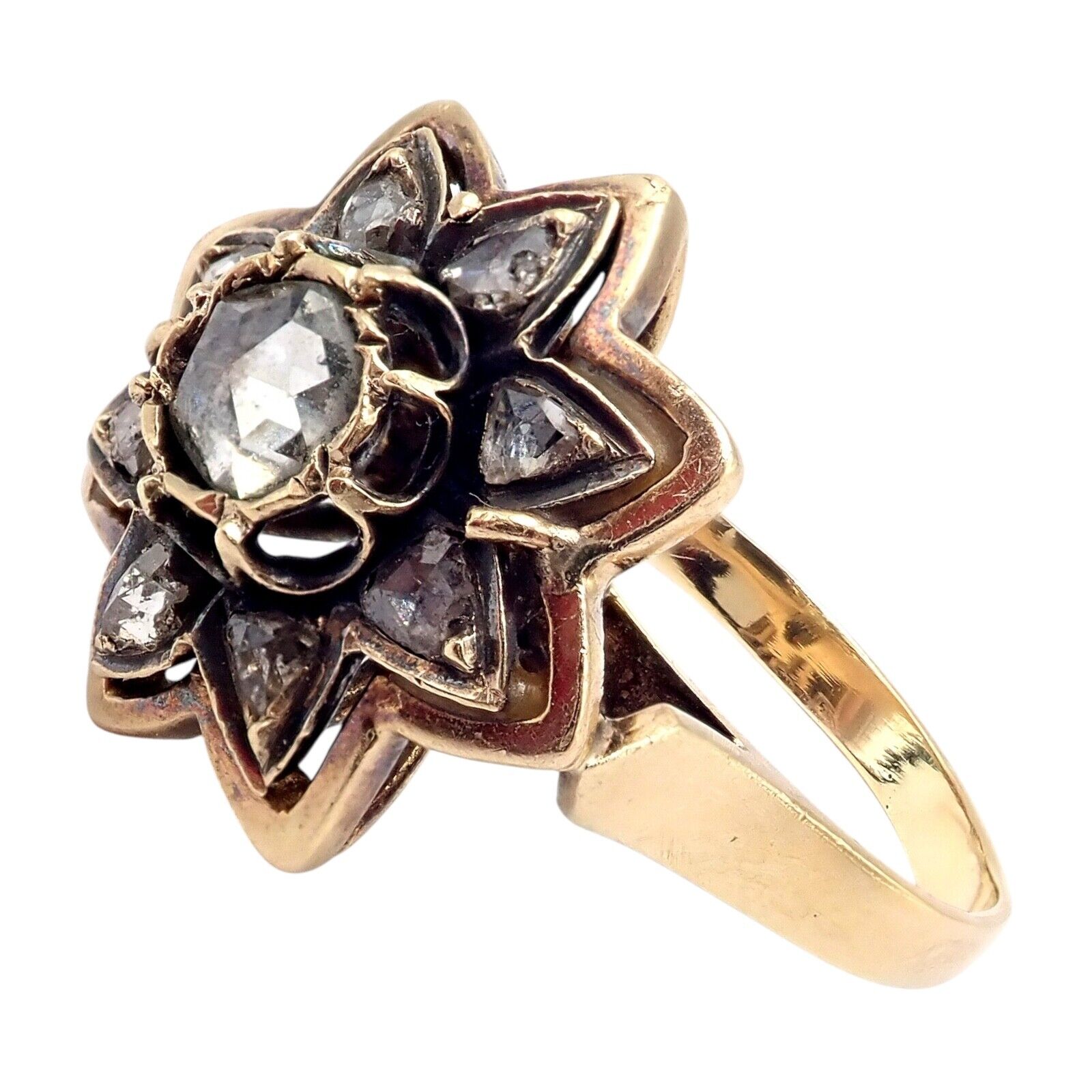 Vintage Karl Faberge 18k Yellow Gold Rose Cut Diamond Flower Ring - Elegant Antique Jewelry for Women, Perfect for Weddings, Anniversaries & Special Occasions