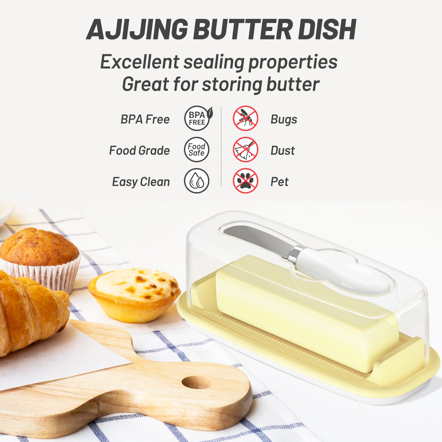 BPA-Free Butter Dish with Lid - Easy Scoop Butter Container with Knife Spreader & TBSP Marks - Countertop & Refrigerator Butter Keeper for Kitchen, Dining & Baking - Easy to Clean Butter Holder