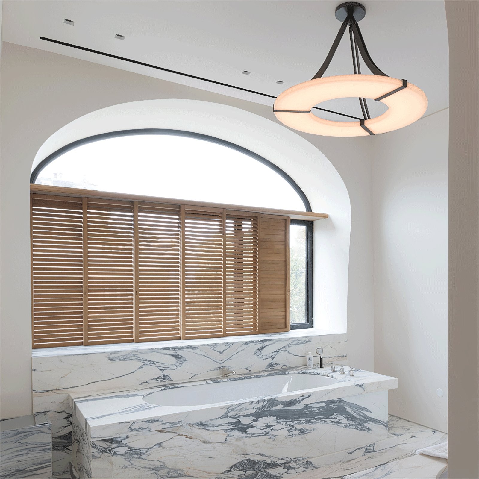 Alabaster Halo Pendant Light - Modern Minimalist Ceiling Fixture for Dining Room, Kitchen Island & Bedroom Lighting