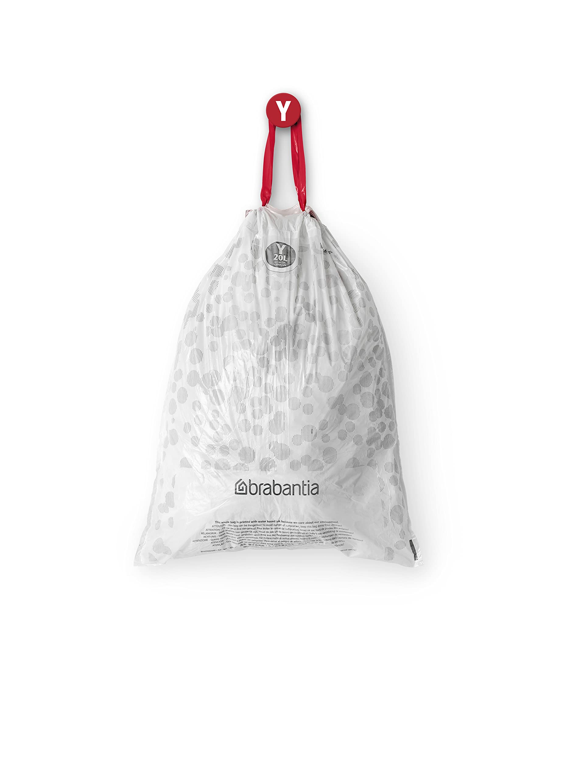 Brabantia PerfectFit Trash Bags - 40 Count, 5.3 Gallon (Size Y) Heavy Duty Drawstring Garbage Bags for Kitchen, Bathroom & Office Waste Bins - Leakproof & Tear-Resistant Trash Can Liners