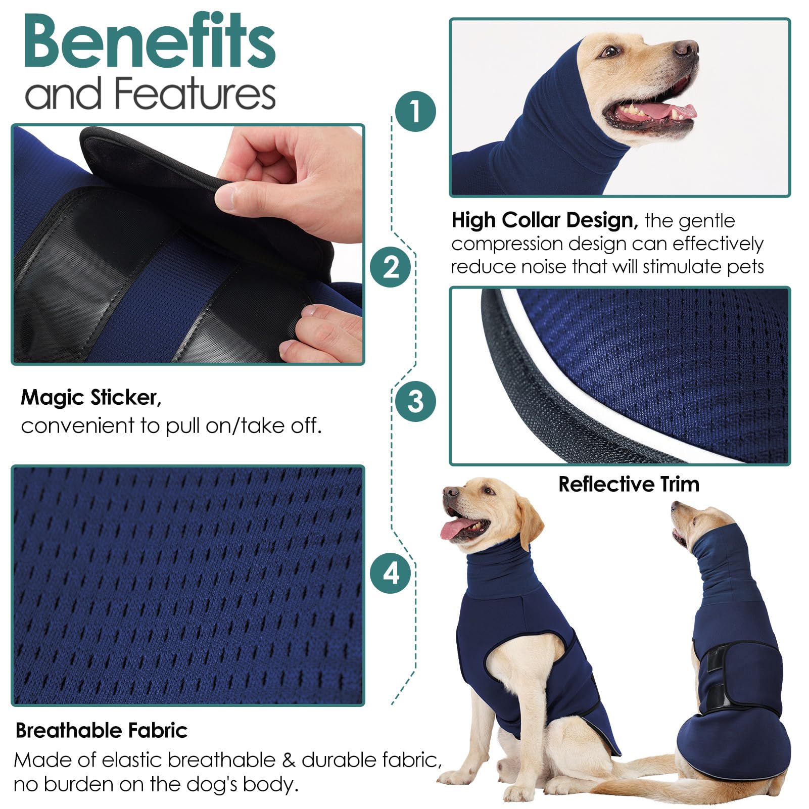 AOFITEE Dog Anxiety Vest - XL Calming Jacket for Thunder, Fireworks & Travel | Breathable Anti-Anxiety Shirt with Collar for Small, Medium & Large Dogs | Perfect for Storms, Vet Visits & Separation Anxiety Relief