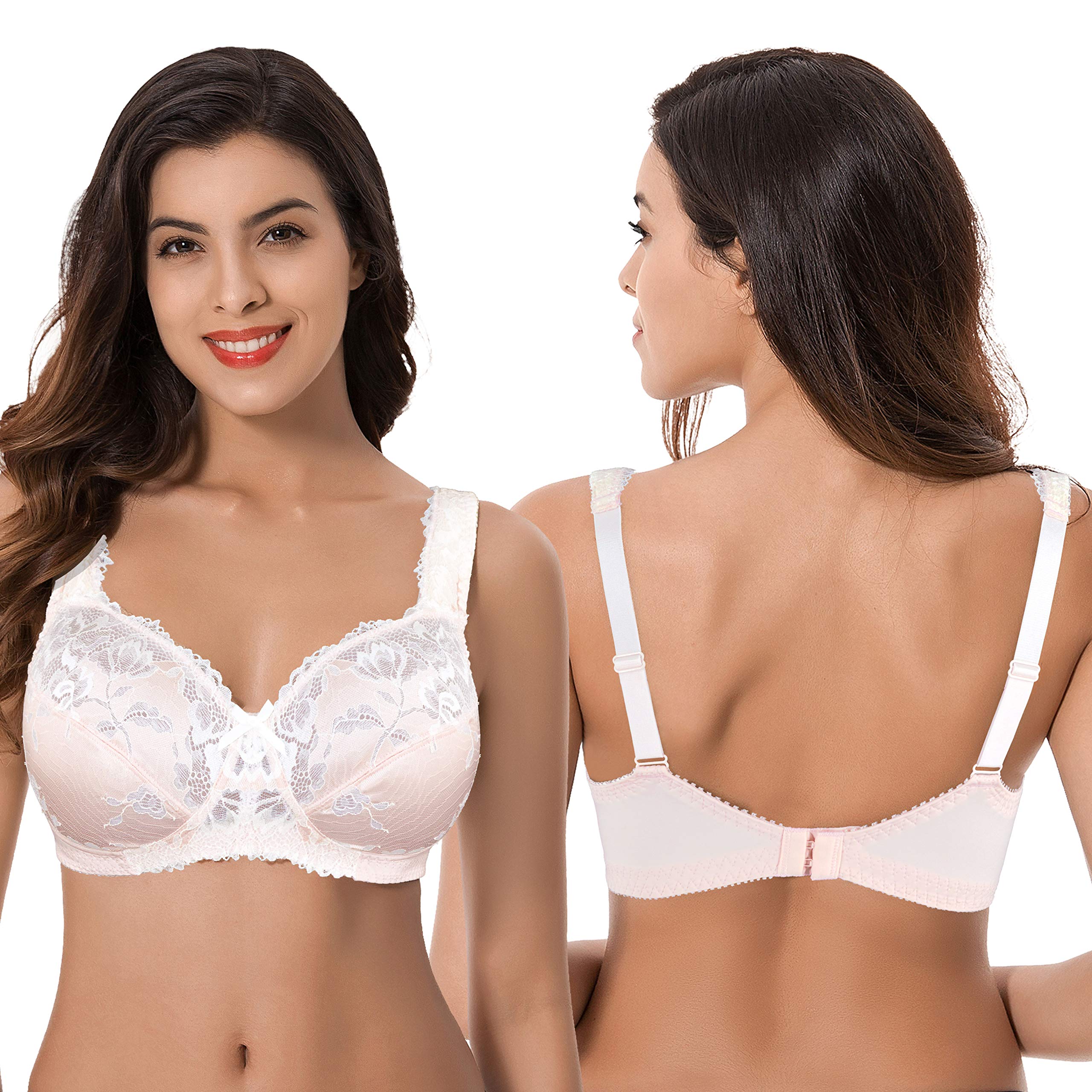 Curve Muse Women's Plus Size Minimizer Unlined Wireless Lace Full Coverage Bras - Comfortable Support for Everyday Wear, Work & Special Occasions