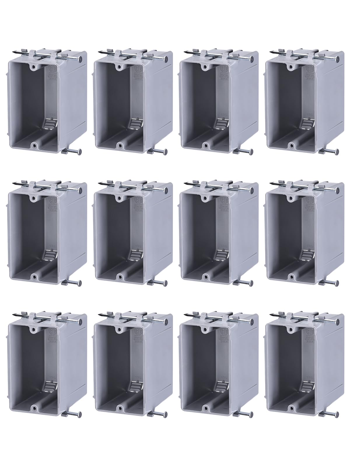 LEONLITE 12 Pack 1-Gang New Work Electrical Outlet Box - 22.5 Cubic Inch Ultra-Deep PVC Junction Box for Switches, GFCI, Step Lights - ETL Listed Gray | Ideal for Home Wiring, Electrical Installations & DIY Projects