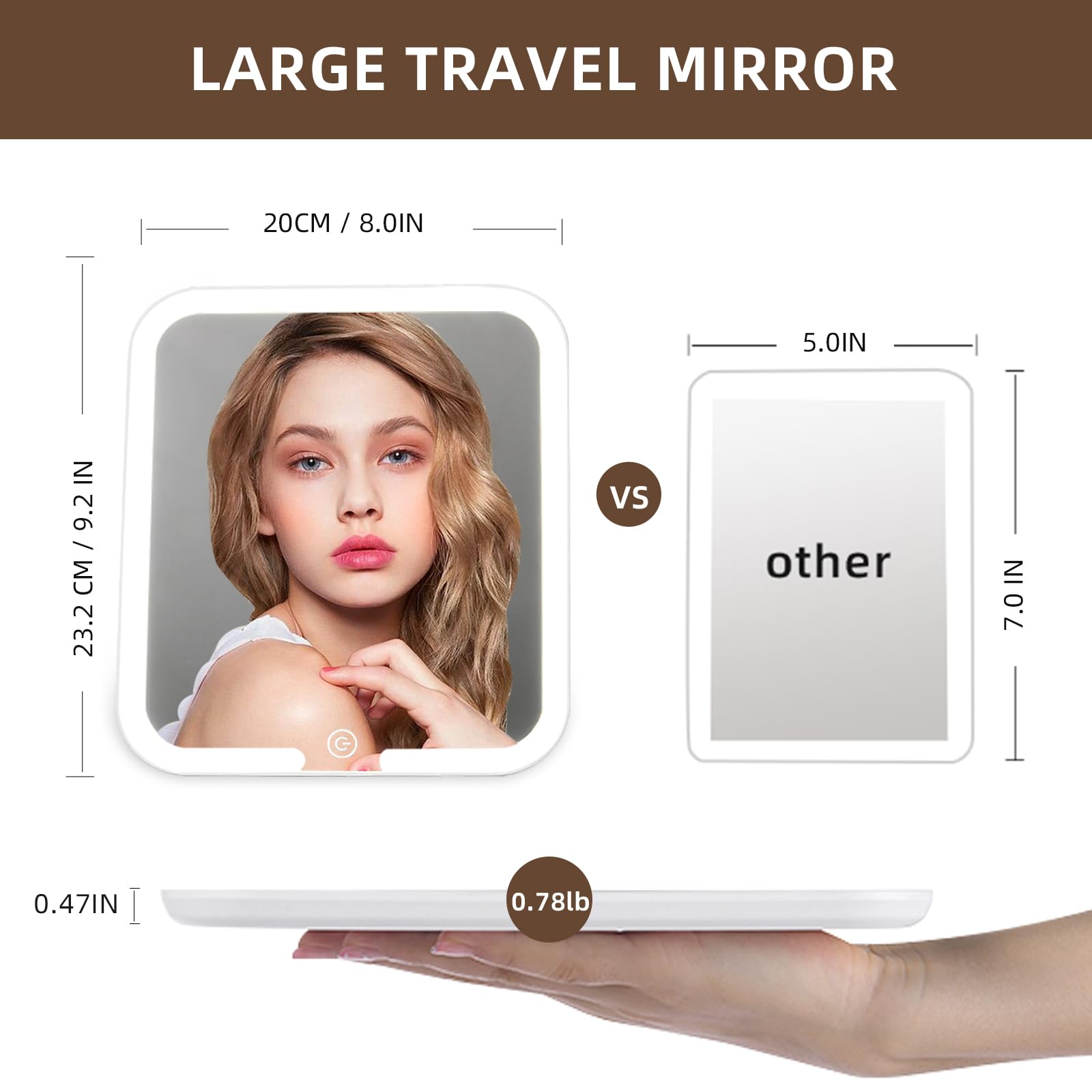 360° Swivel Rechargeable LED Makeup Mirror with 3 Adjustable Light Modes - 9.2x8 Inch Desktop Vanity Mirror for Dressing Table, Bathroom & Bedroom Makeup Application