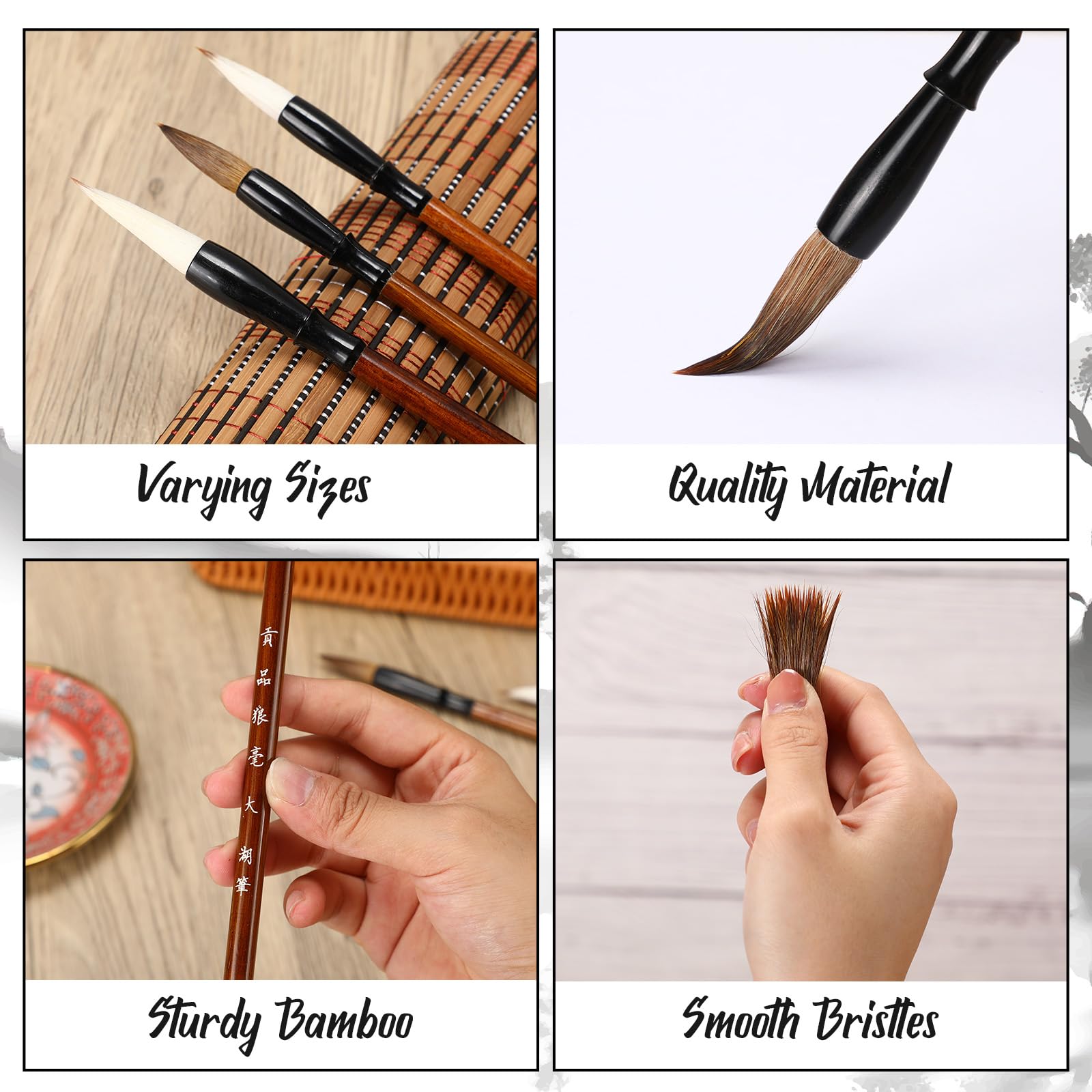 48 Pcs Chinese Calligraphy Brush Set - Watercolor & Sumi Painting Brushes with Bamboo Roll-up Holder - Ideal for Kanji, Japanese Calligraphy, Watercolor Art, Drawing & Painting - Perfect for Artists, Students & DIY Craft Projects