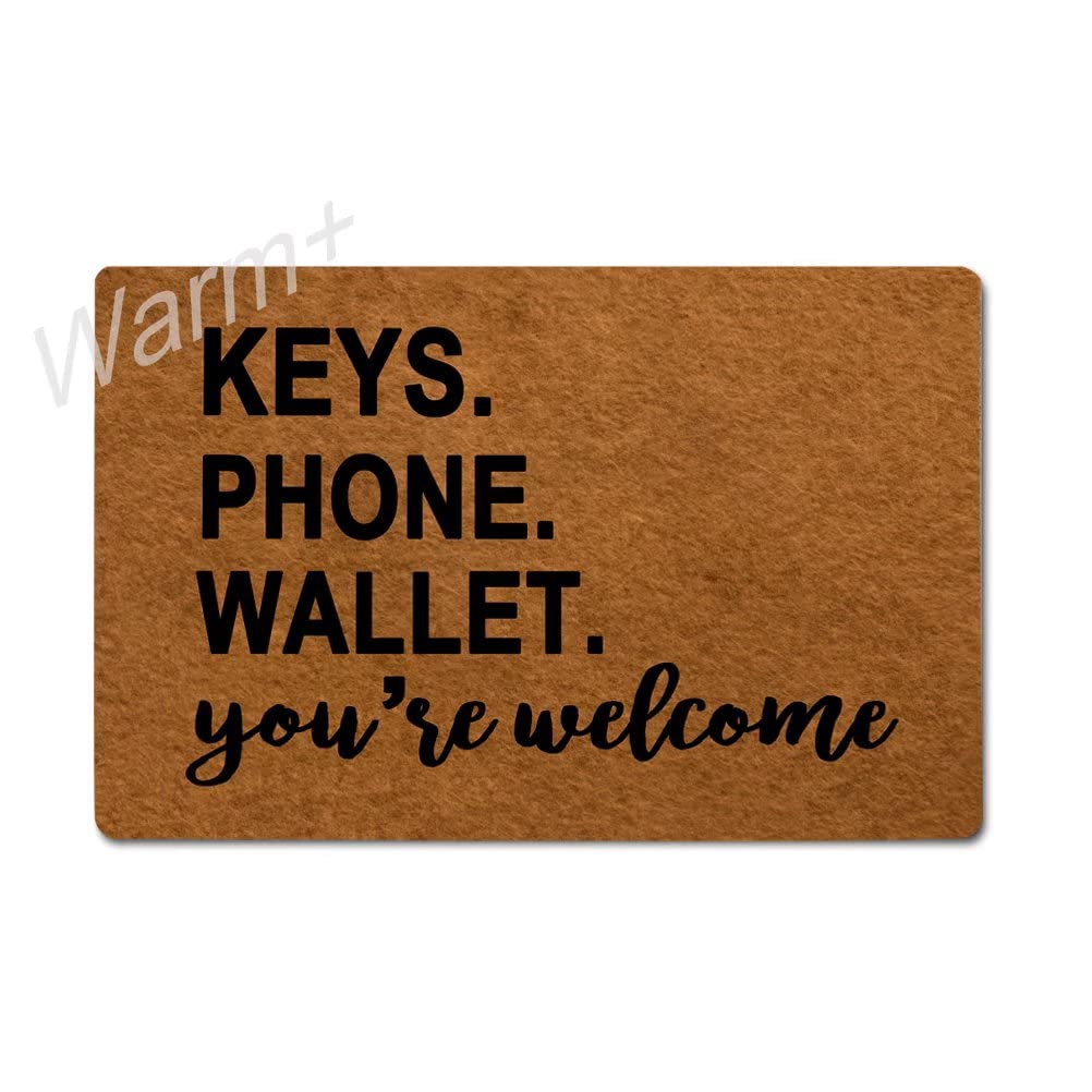 Non-Slip Welcome Doormat for Entryway - 23.6 x 15.7 Inch Rubber Backed Floor Mat with Keys/Phone/Wallet Design - Perfect for Home Decor, Front Door & Indoor Use - Great for Apartments, Offices & Mudrooms