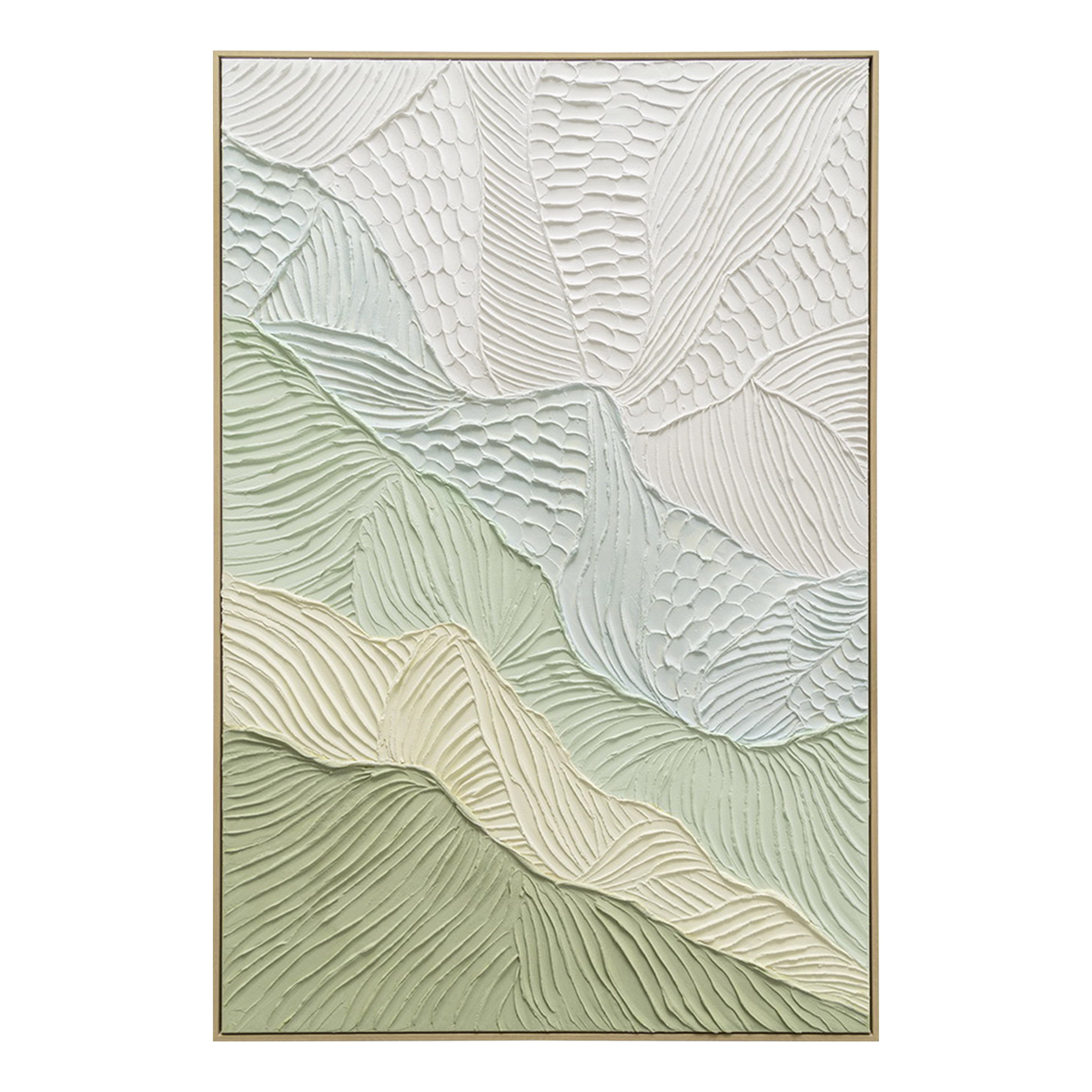 Urban Style Brushmarks Oil Painting - Textured Sage Ripple Abstract Wall Art for Living Room, Bedroom & Office Decor