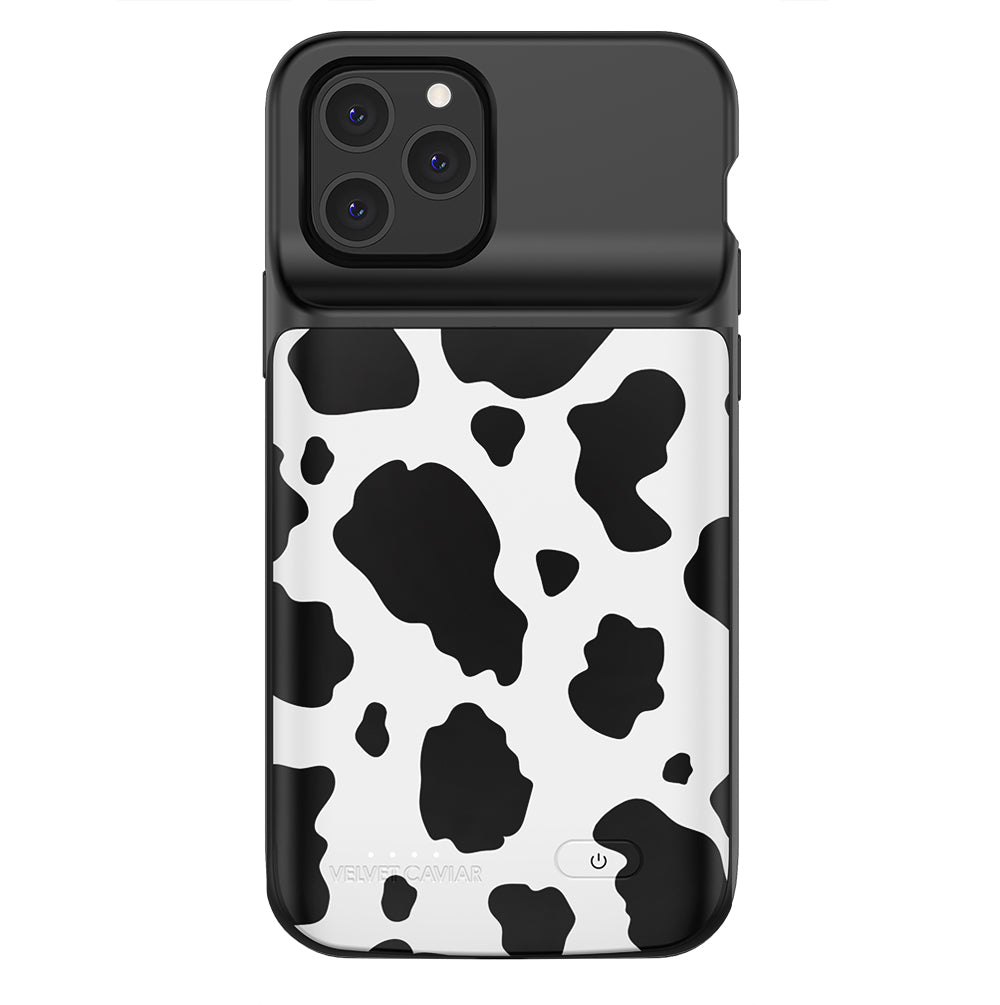 Premium Cow Print iPhone Charging Case - Portable Battery Pack for iPhone 12/13/14 Pro Max - Cute Animal Design Protective Phone Cover (Perfect for Travel, Work & Everyday Use)